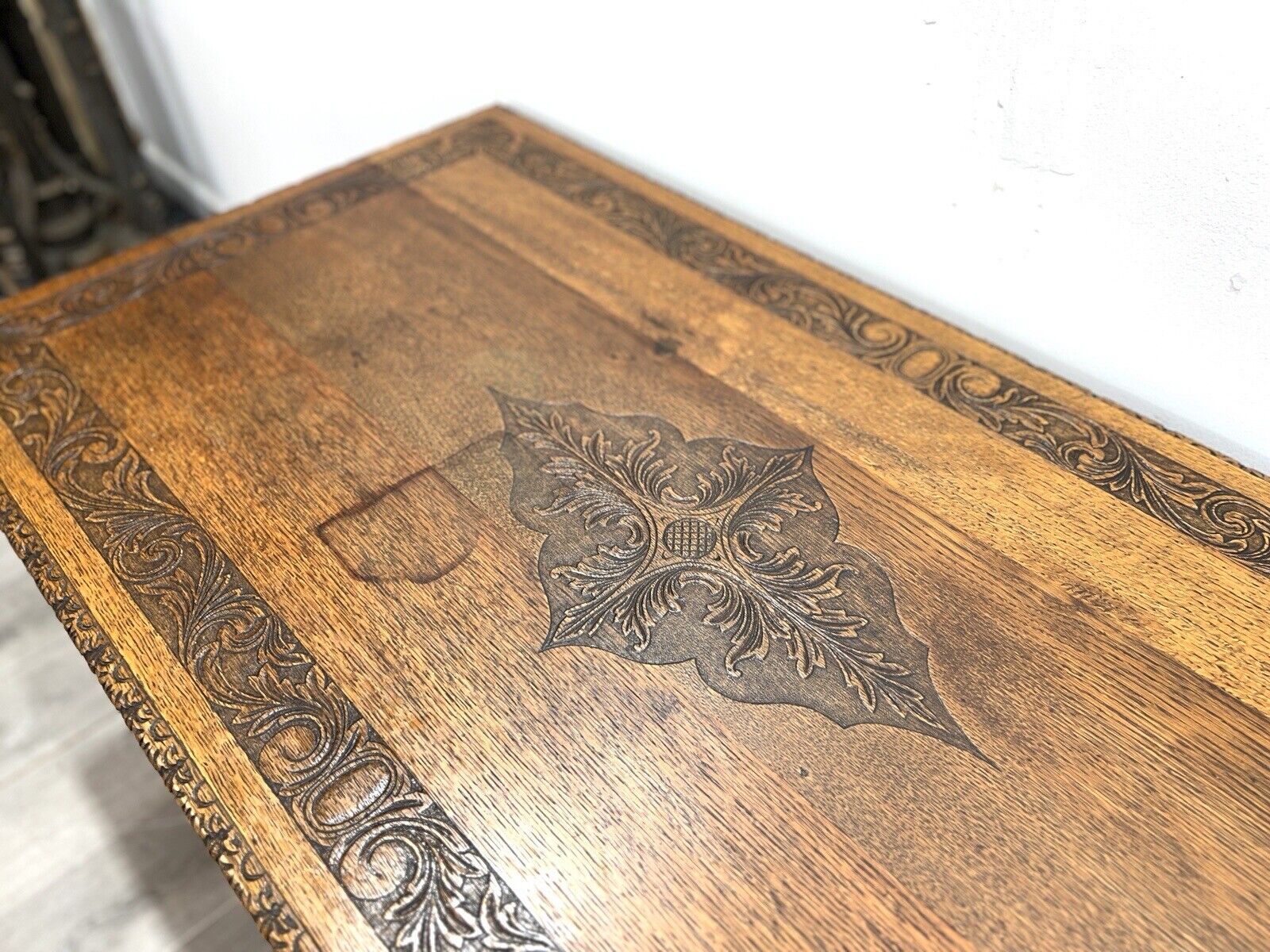 19th Century, Carved Oak, Flemish Style / Green Man Double Pedestal Desk