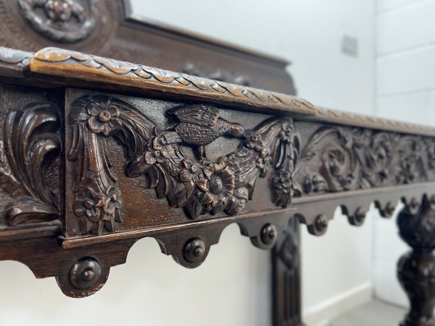 A Large Elizabethan Revival, Lion Mask Carved Console / Serving Table