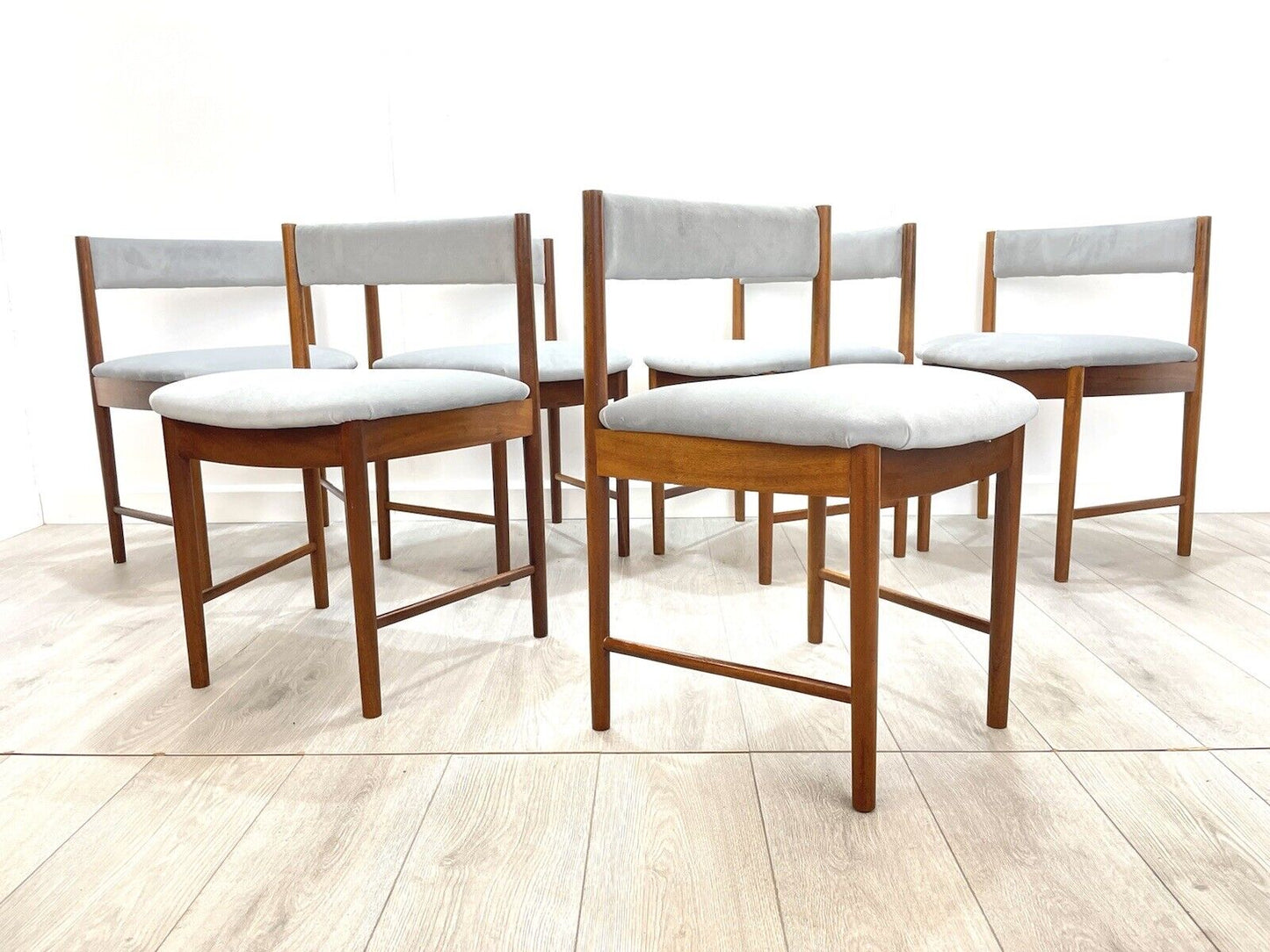 Set of 6, Mcintosh Model No. 9533, Teak Framed and Upholstered Dining Chairs