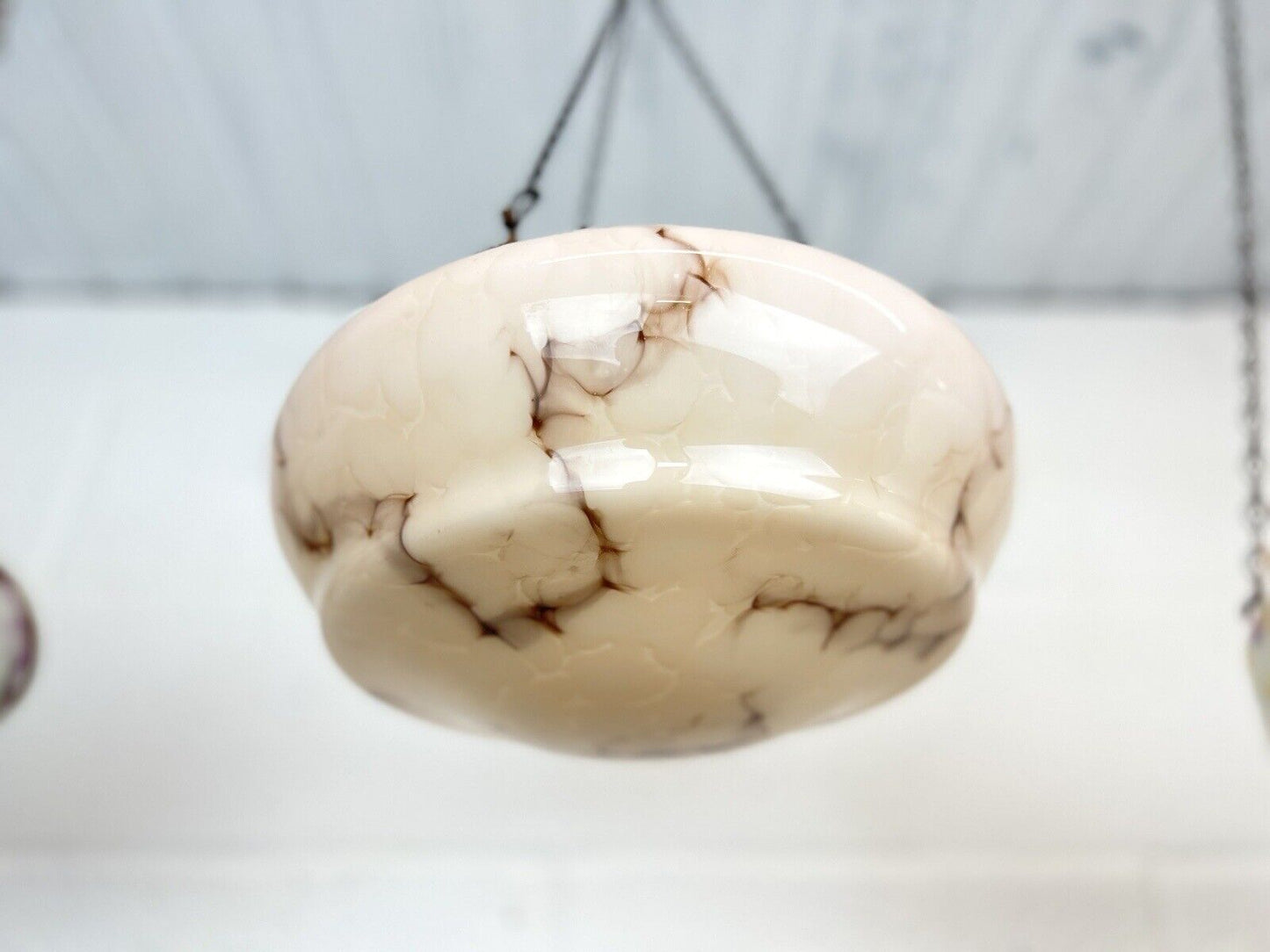 Art Deco, Peach Coloured Glass Ceiling Light Shade / Bowl & Chain