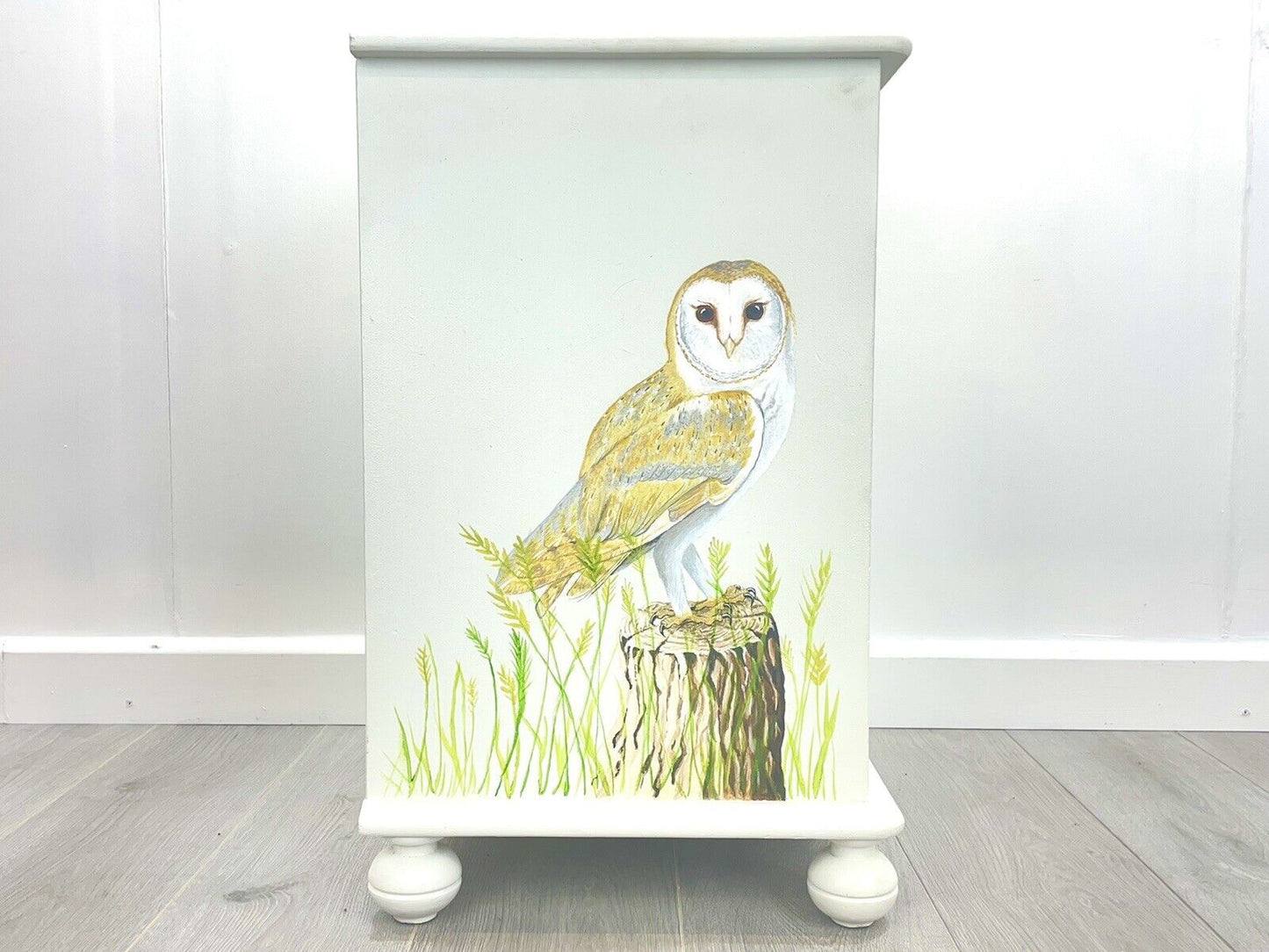 A Hand Painter Bedside Chest of Drawers With Birds of Prey, By Aileen Carash