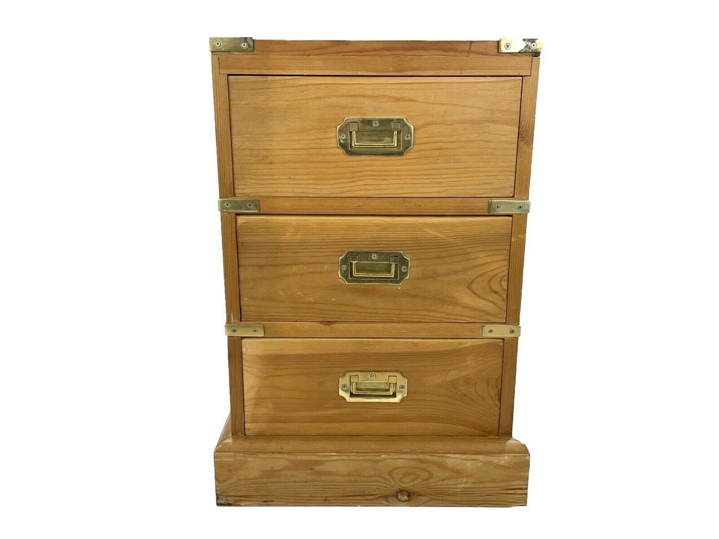 Campaign / Military Style, Brass Bound Pine Bedside Table / Drawers