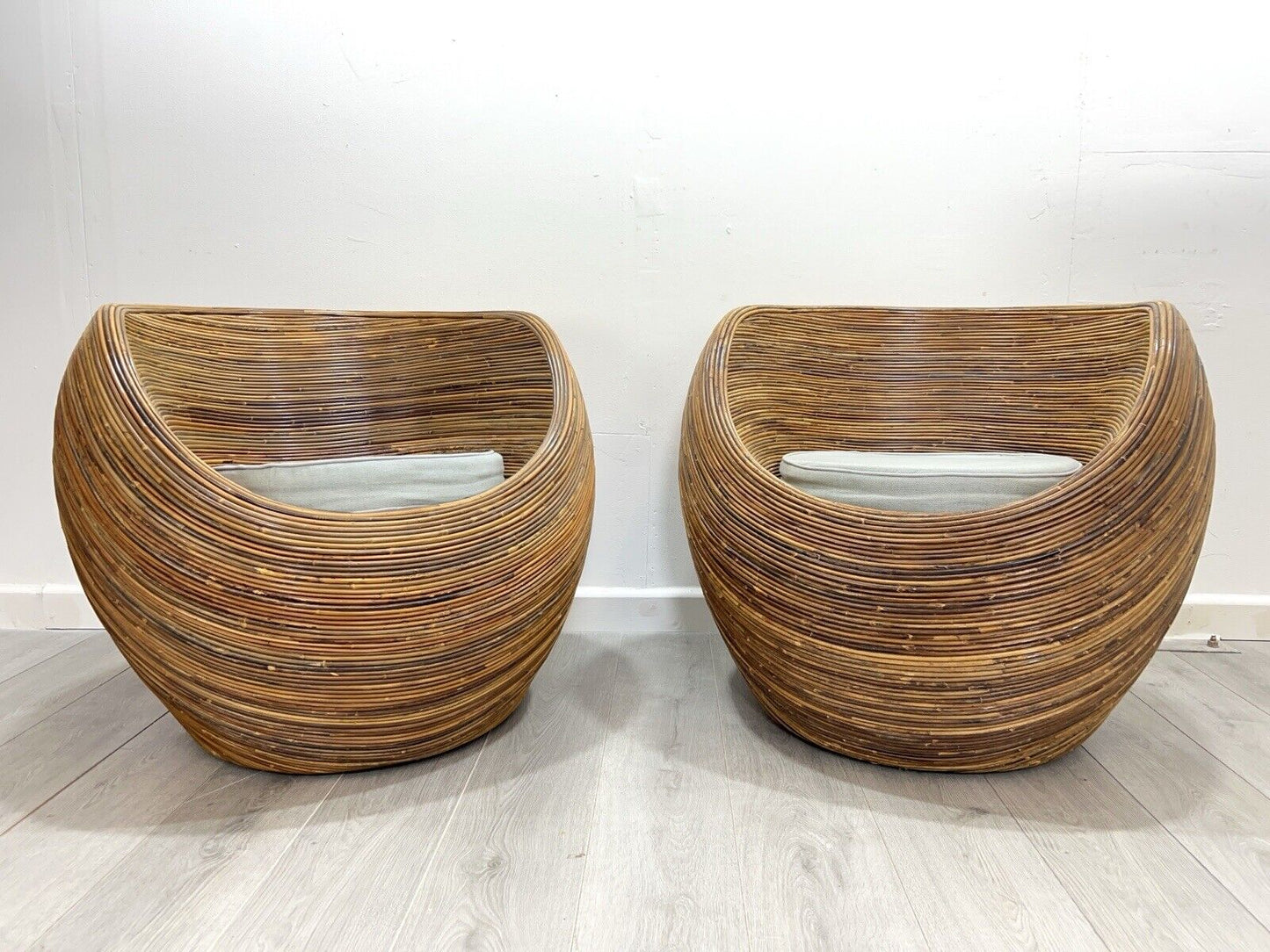 Pair of Vintage Habitat Sarang Reed Pod / Egg Chairs with Seat Cushion