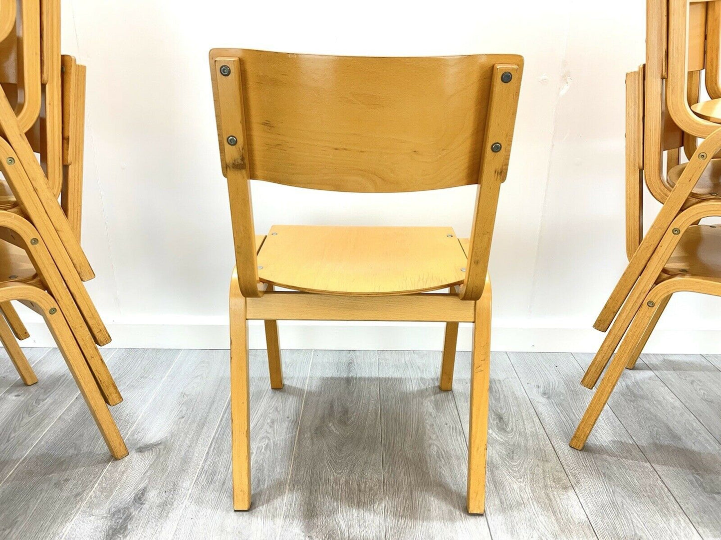 Vintage Plywood Stacking Adult Size School Chairs - 8 Available