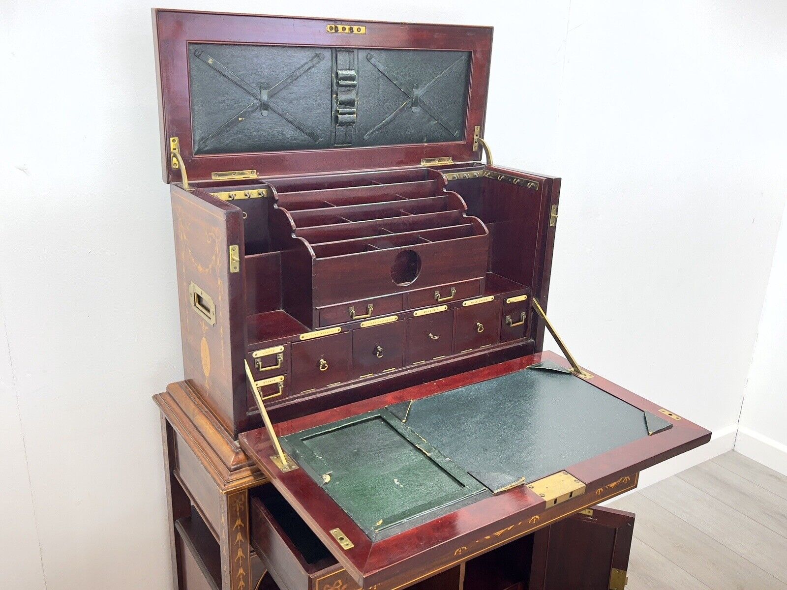 Edwardian, Campaign Style and Inlaid Travelling Writing Desk