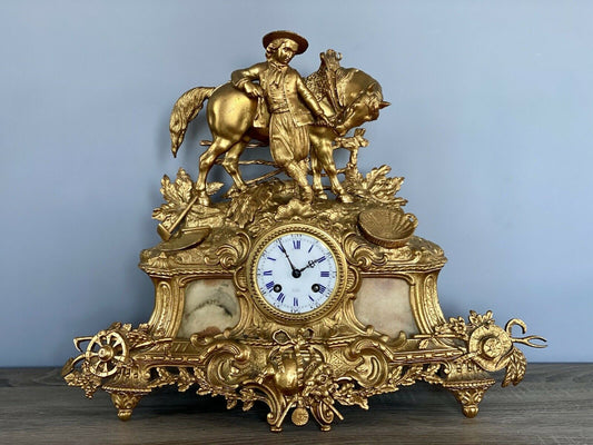 Henry Marc Paris, Gilt Bronze Mantel Clock With AD Mougin Movement