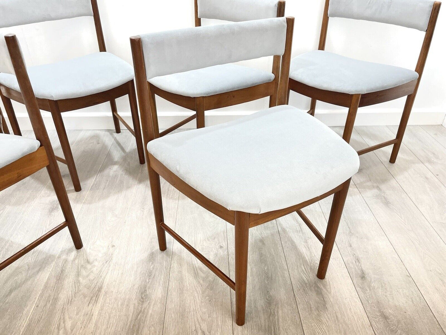 Set of 6, Mcintosh Model No. 9533, Teak Framed and Upholstered Dining Chairs