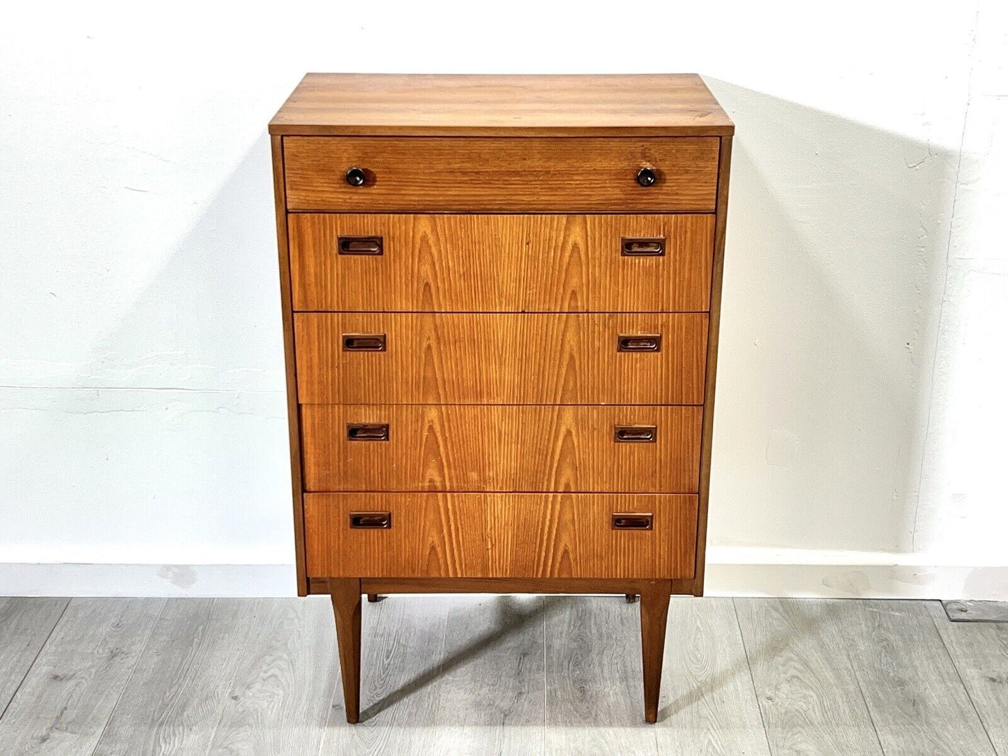 Nathan, Mid Century Teak Tallboy / 5 Drawer Chest of Drawers