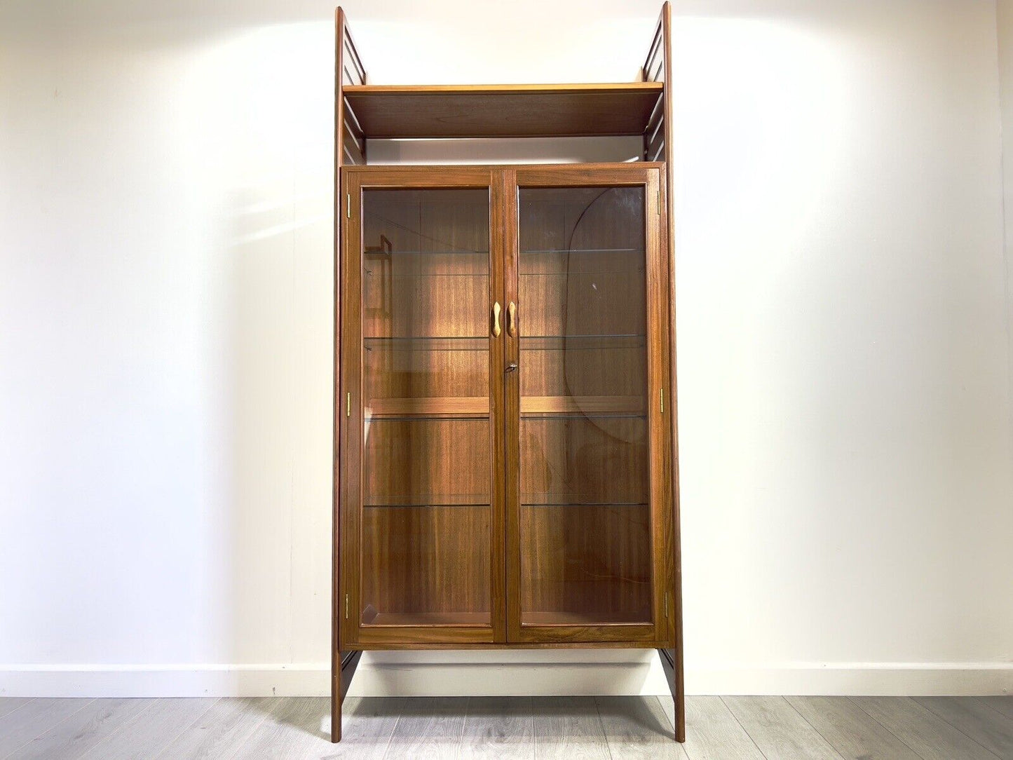 Staples Ladderax, Large Glazed Display Cabinet with Teak Ladders