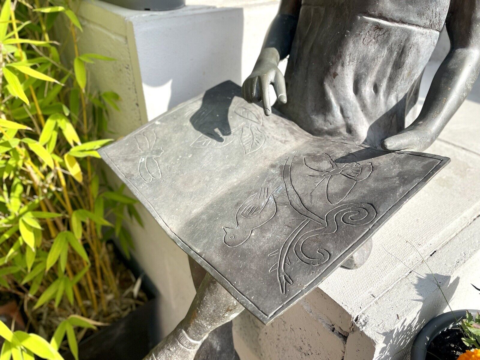 Bronzed Garden Statue of a Young Girl, Sitting Reading a Book