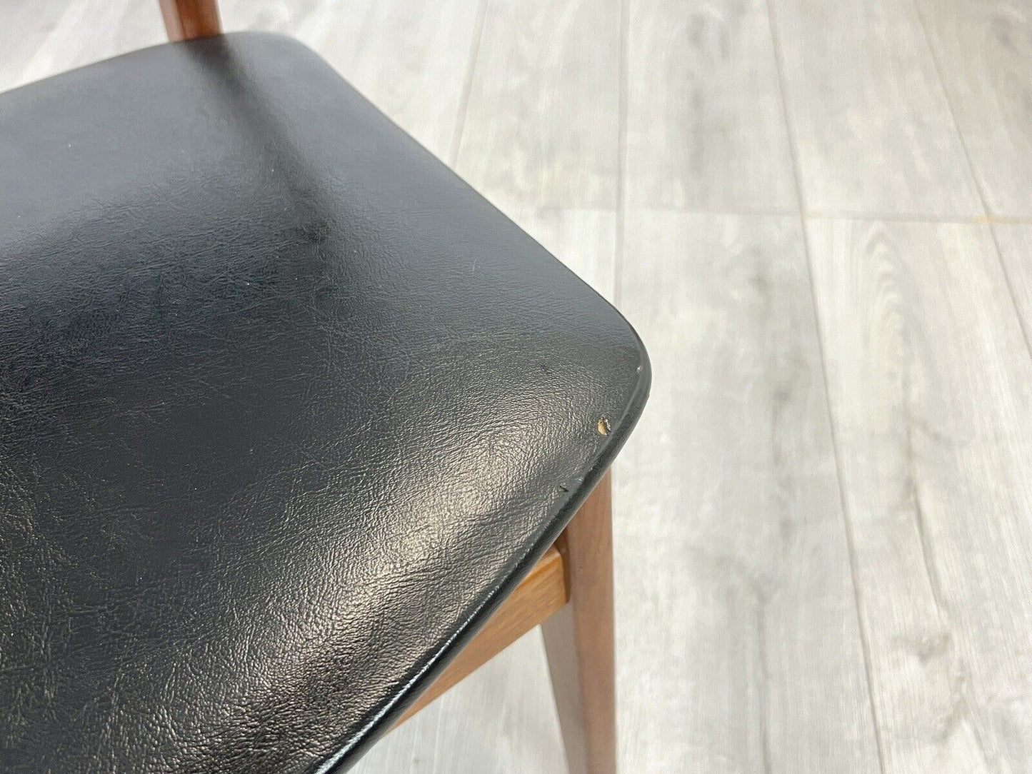 Sax, Set of 4 Mid Century Teak and Leatherette Dining Chairs