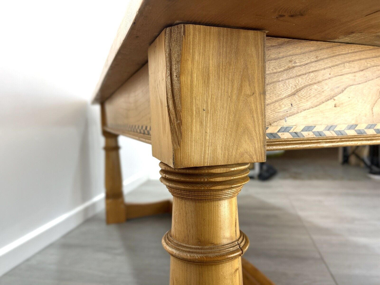 Arts and Crafts Style, 6ft Pine Refectory Table With Chevron Details