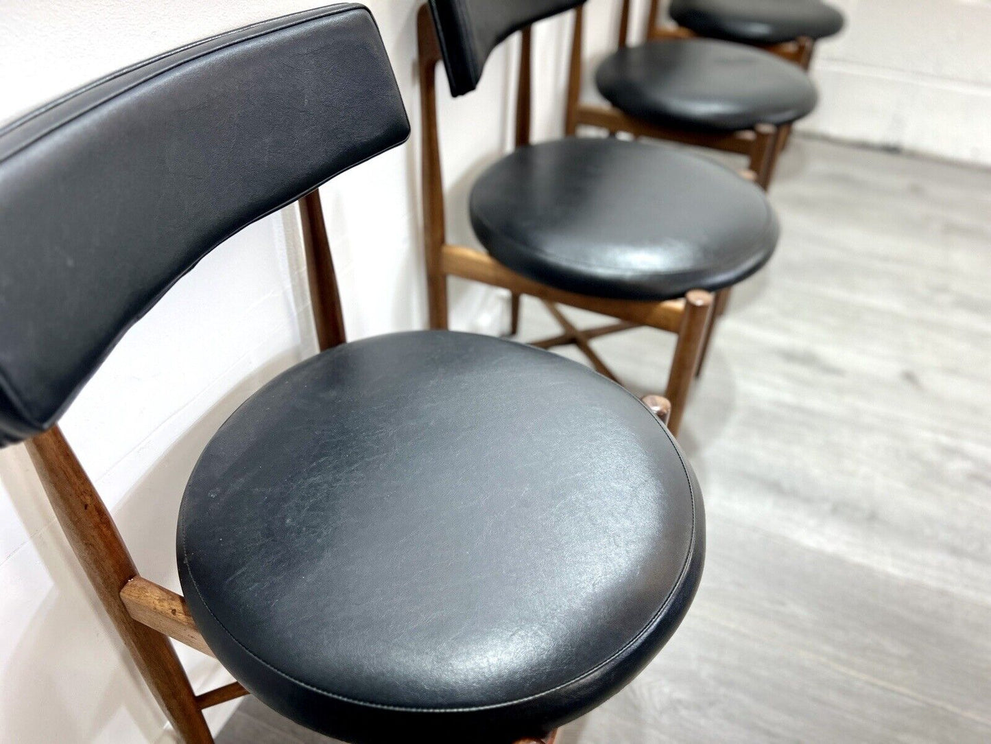 G Plan Fresco, Mid Century Set of 4 Teak and Leatherette Dining Chairs