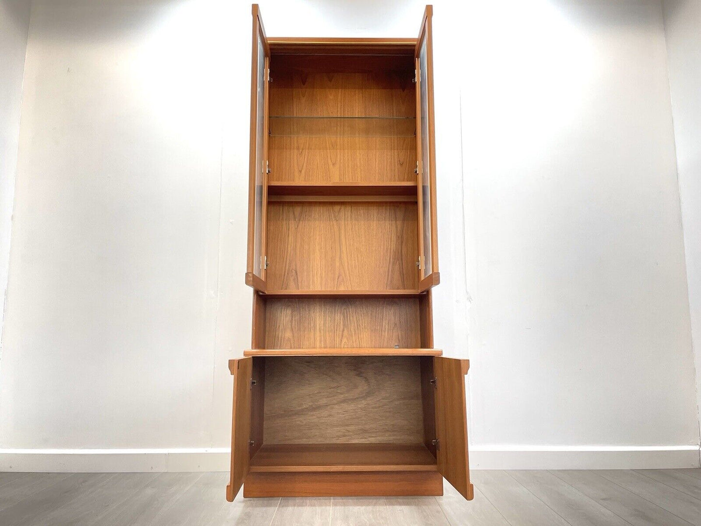 A Rare G Plan Herringbone, Teak and Glass Illuminated Bookcase / Display Cabinet