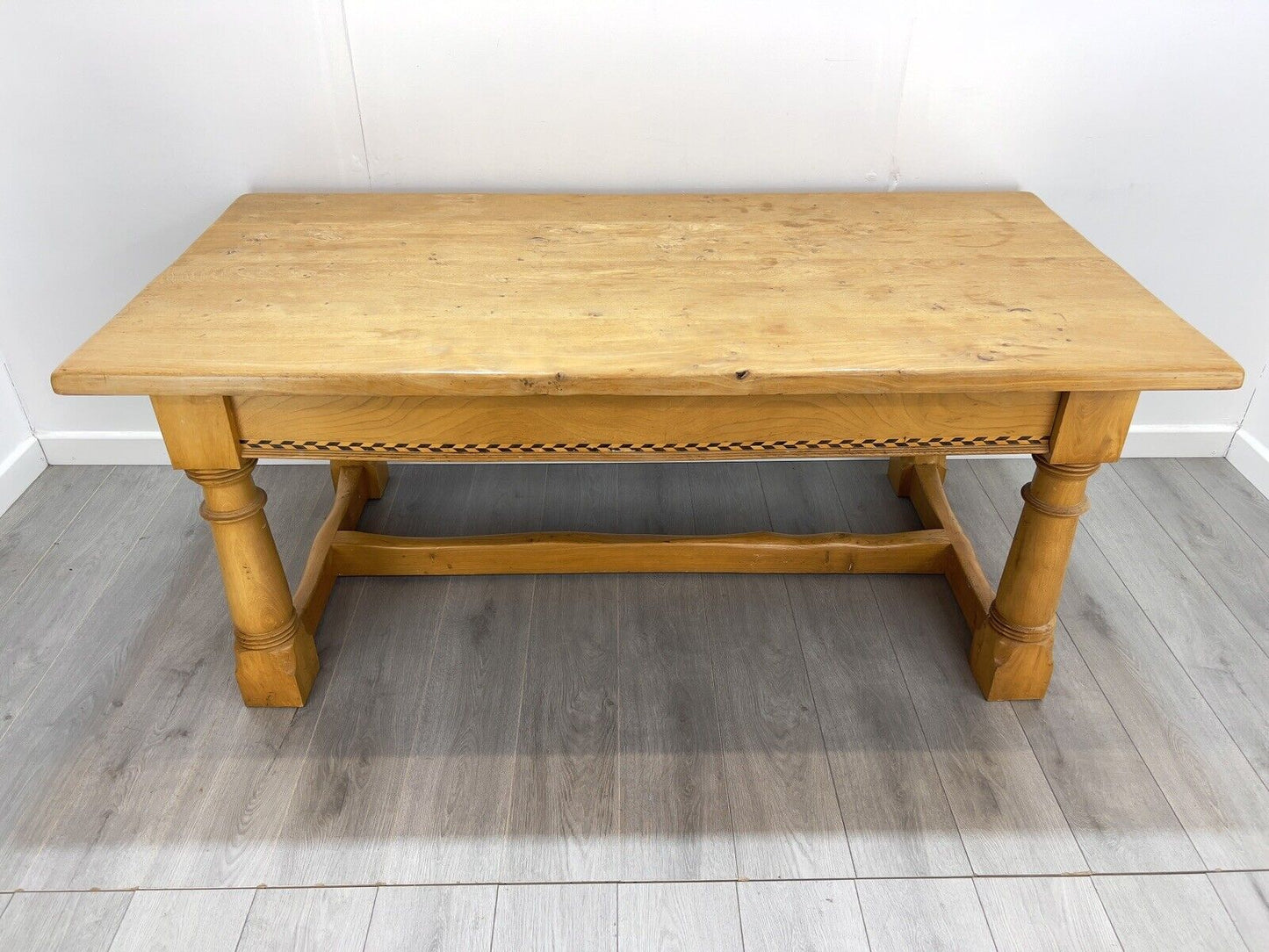 Arts and Crafts Style, 6ft Pine Refectory Table With Chevron Details