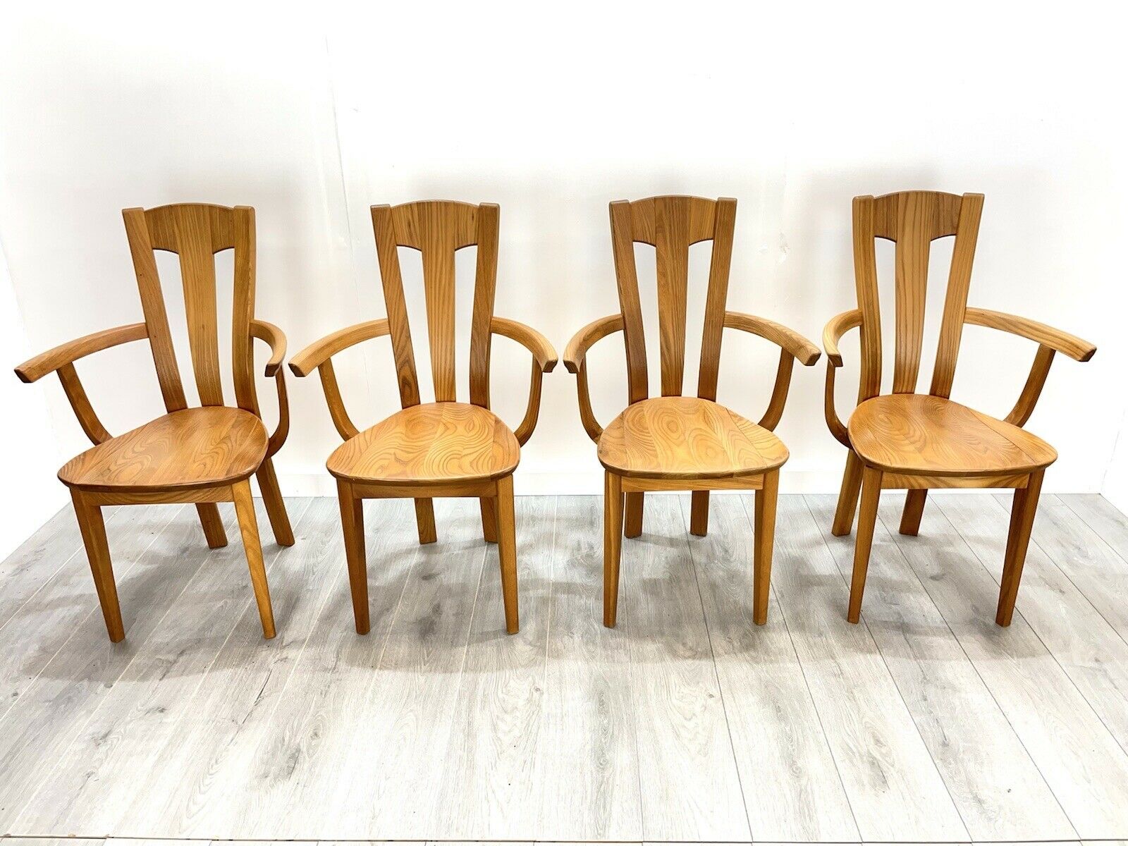 Set of 4, Elm Bentwood Danish / Scandinavian Dining Carver Chairs