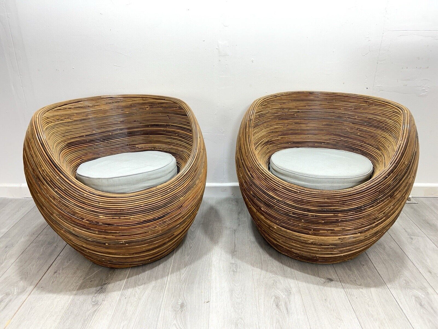 Pair of Vintage Habitat Sarang Reed Pod / Egg Chairs with Seat Cushion