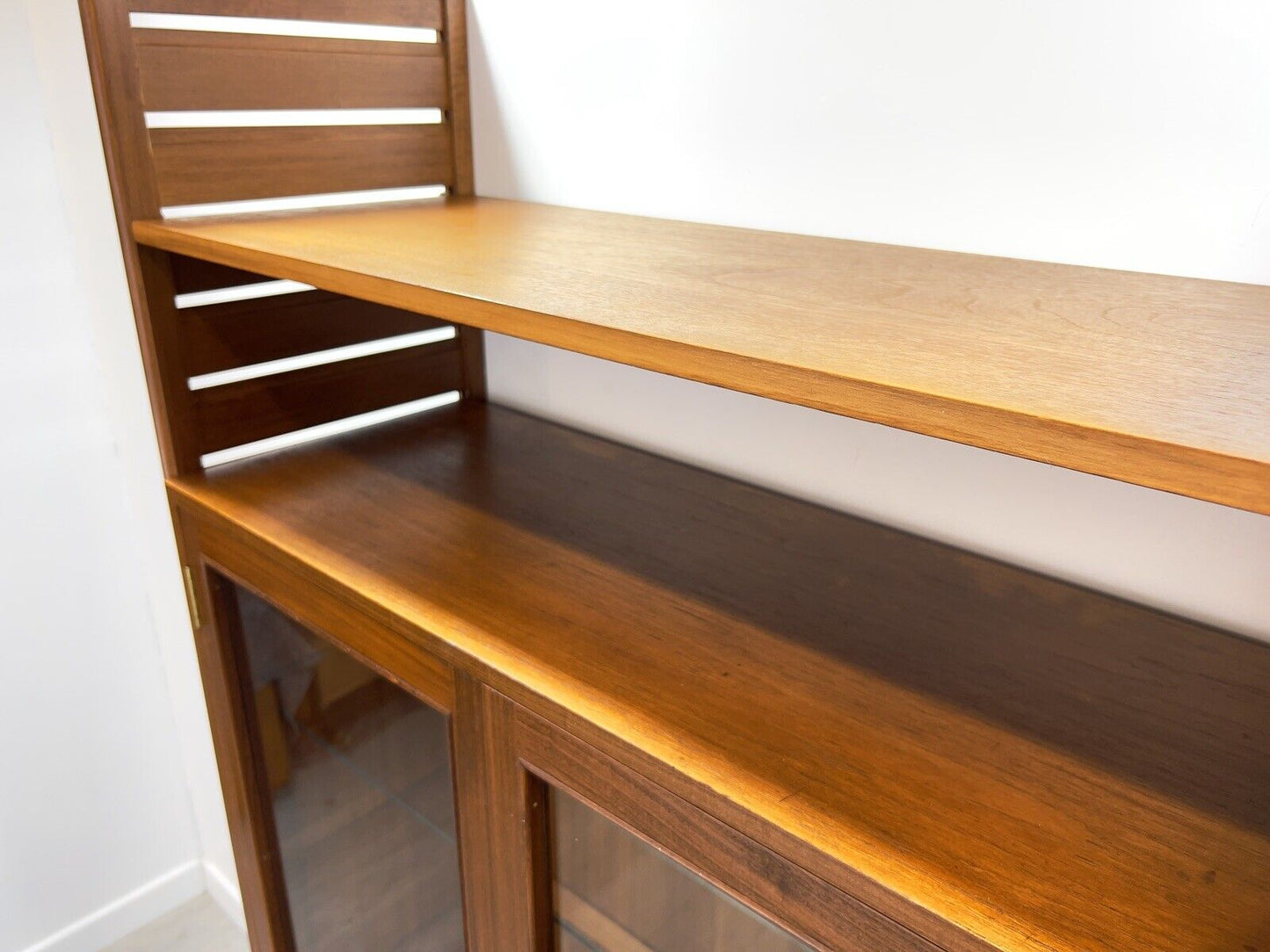 Staples Ladderax, Large Glazed Display Cabinet with Teak Ladders