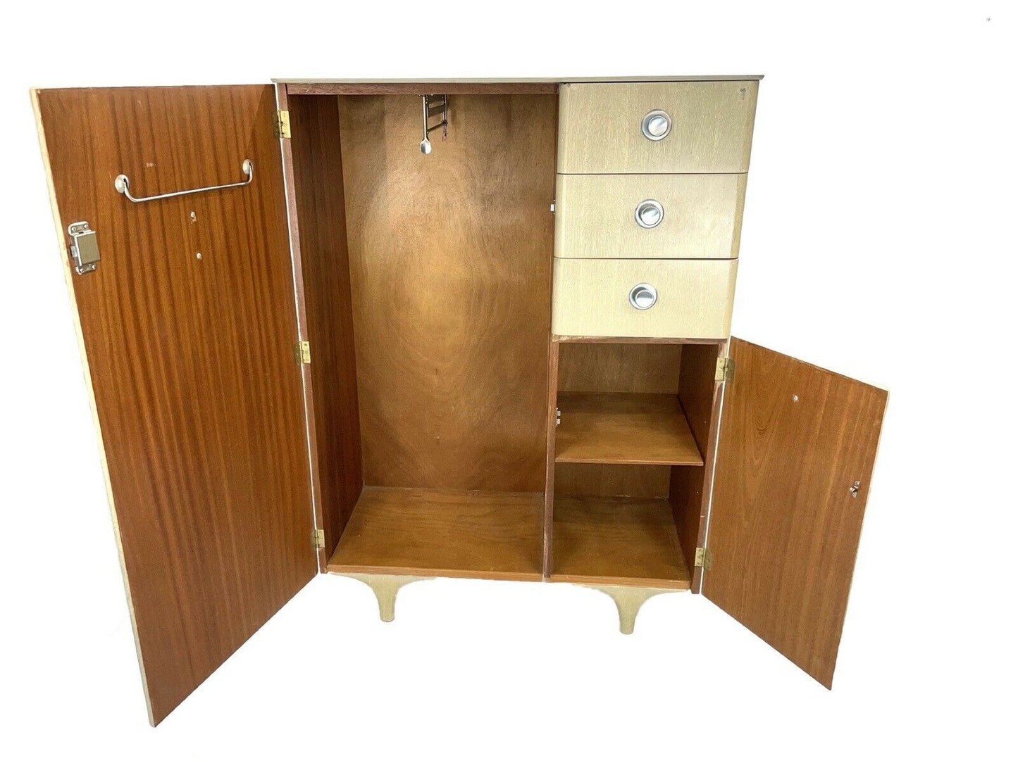 Mid Century, 1960's, 3 Drawer Taupe Coloured Veneer, Bachelors Wardrobe