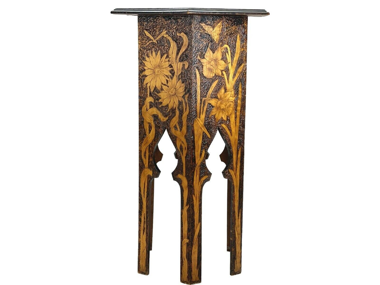 Art Nouveau, Pokerwork Hexagonal Side / Occasional Table
