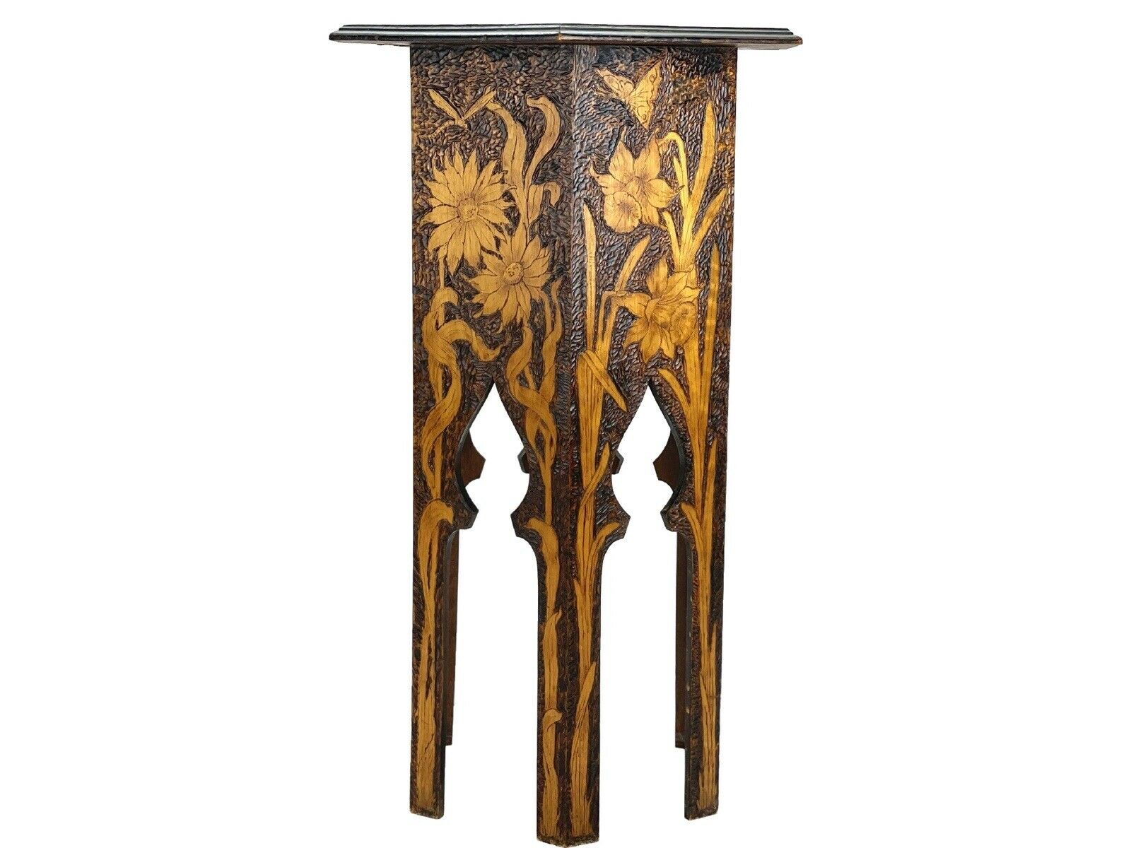 Art Nouveau, Pokerwork Hexagonal Side / Occasional Table