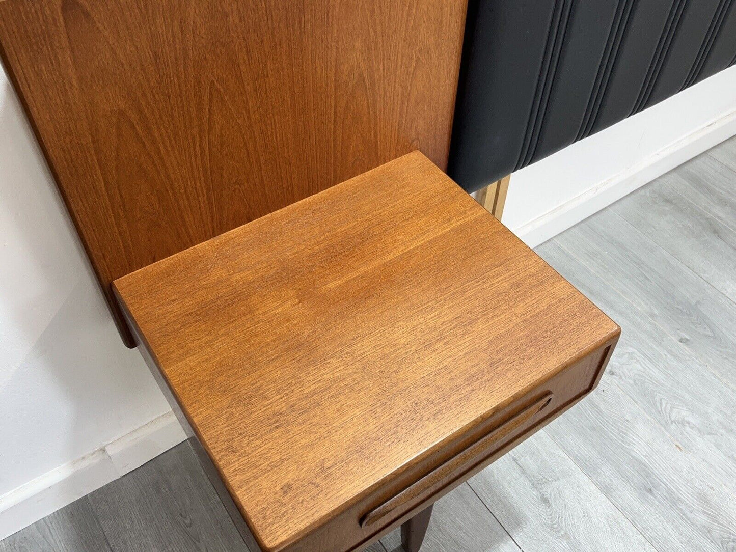 G Plan Fresco, Mid Century Teak and Leather Headboard with Drawers