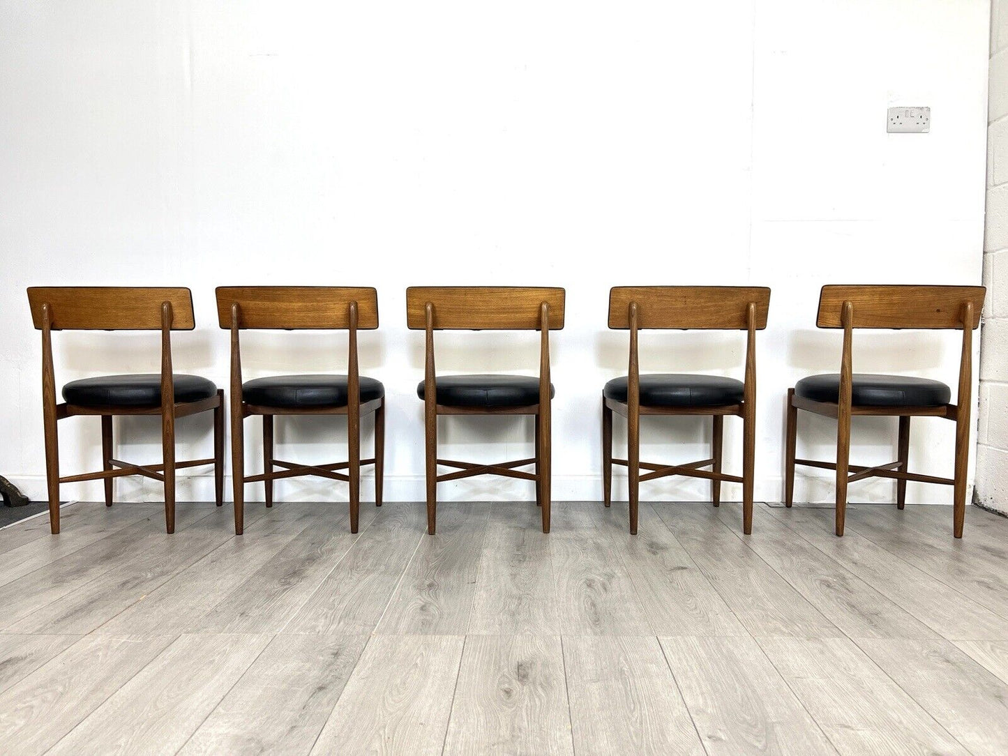 G Plan Fresco, Mid Century Set of 5 Teak and Leatherette Dining Chairs