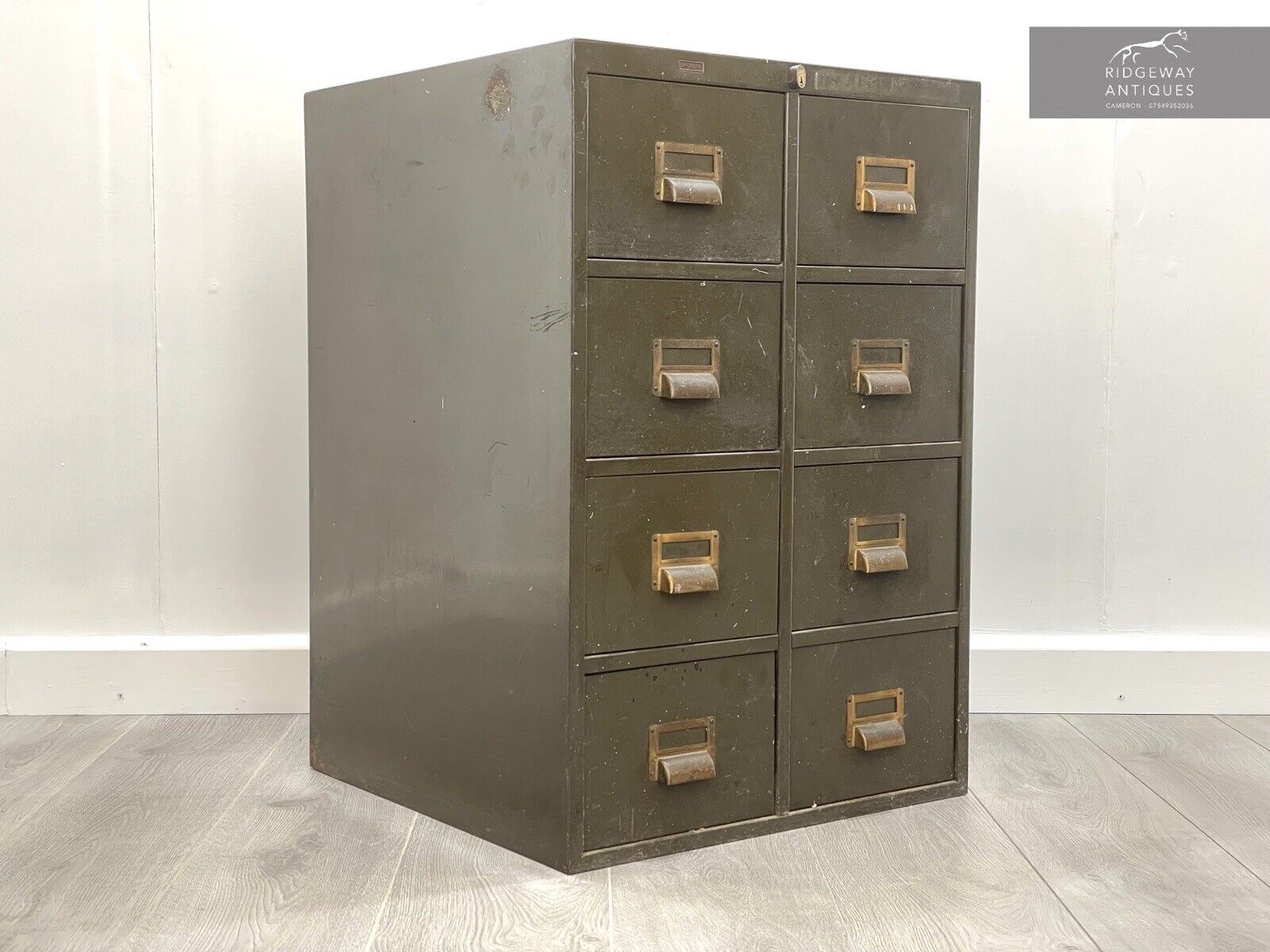 Roneo, Vintage 8 Drawer Filing / Index Cabinet in Dark Green