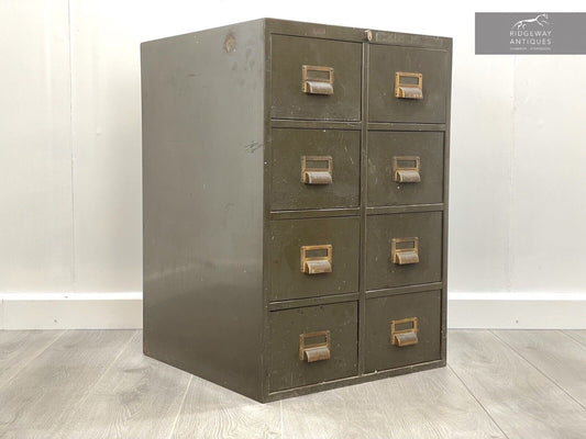 Roneo, Vintage 8 Drawer Filing / Index Cabinet in Dark Green