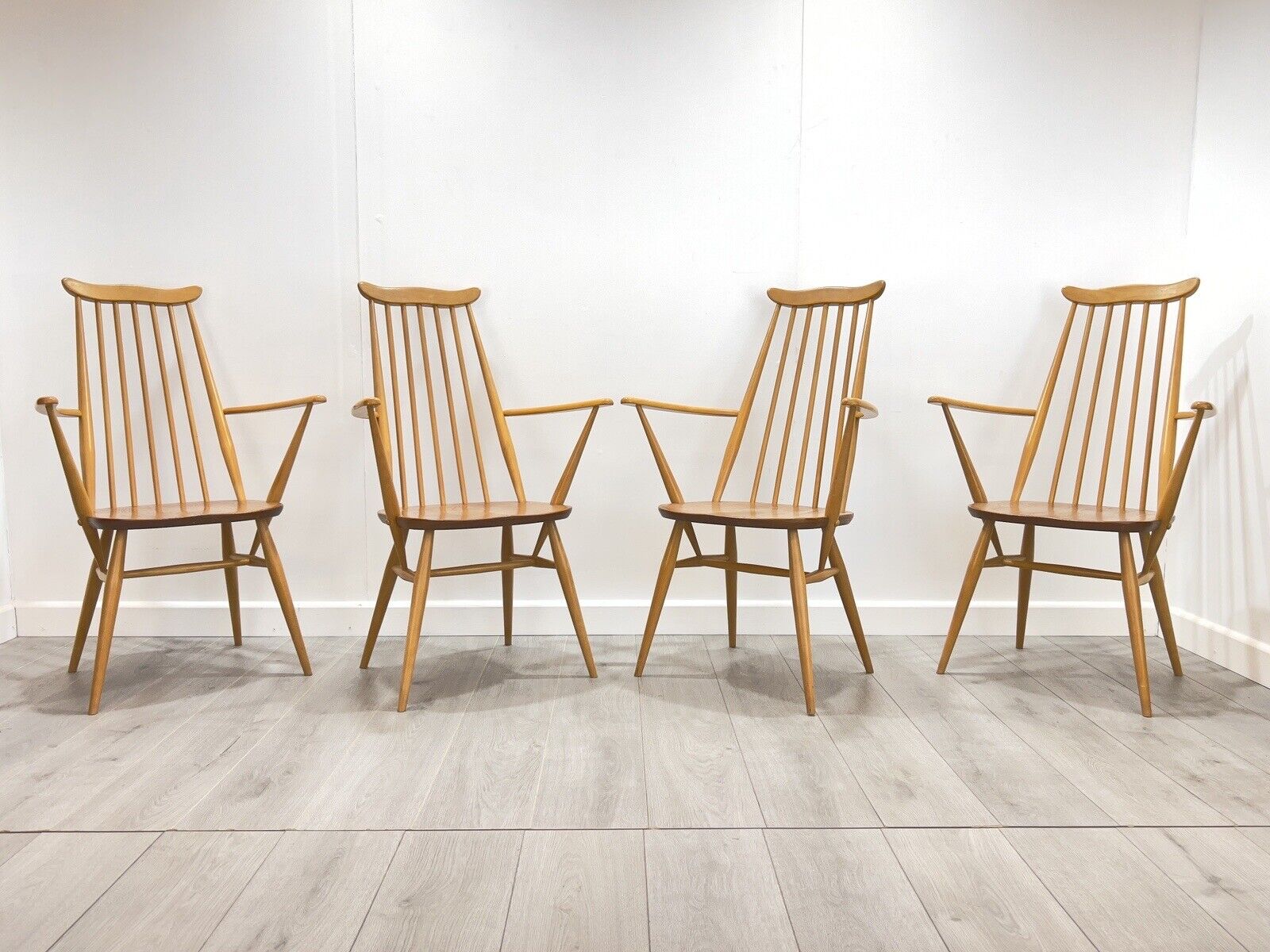 Ercol Goldsmith, Set of 4 Model 369A Mid Century Dining Chairs