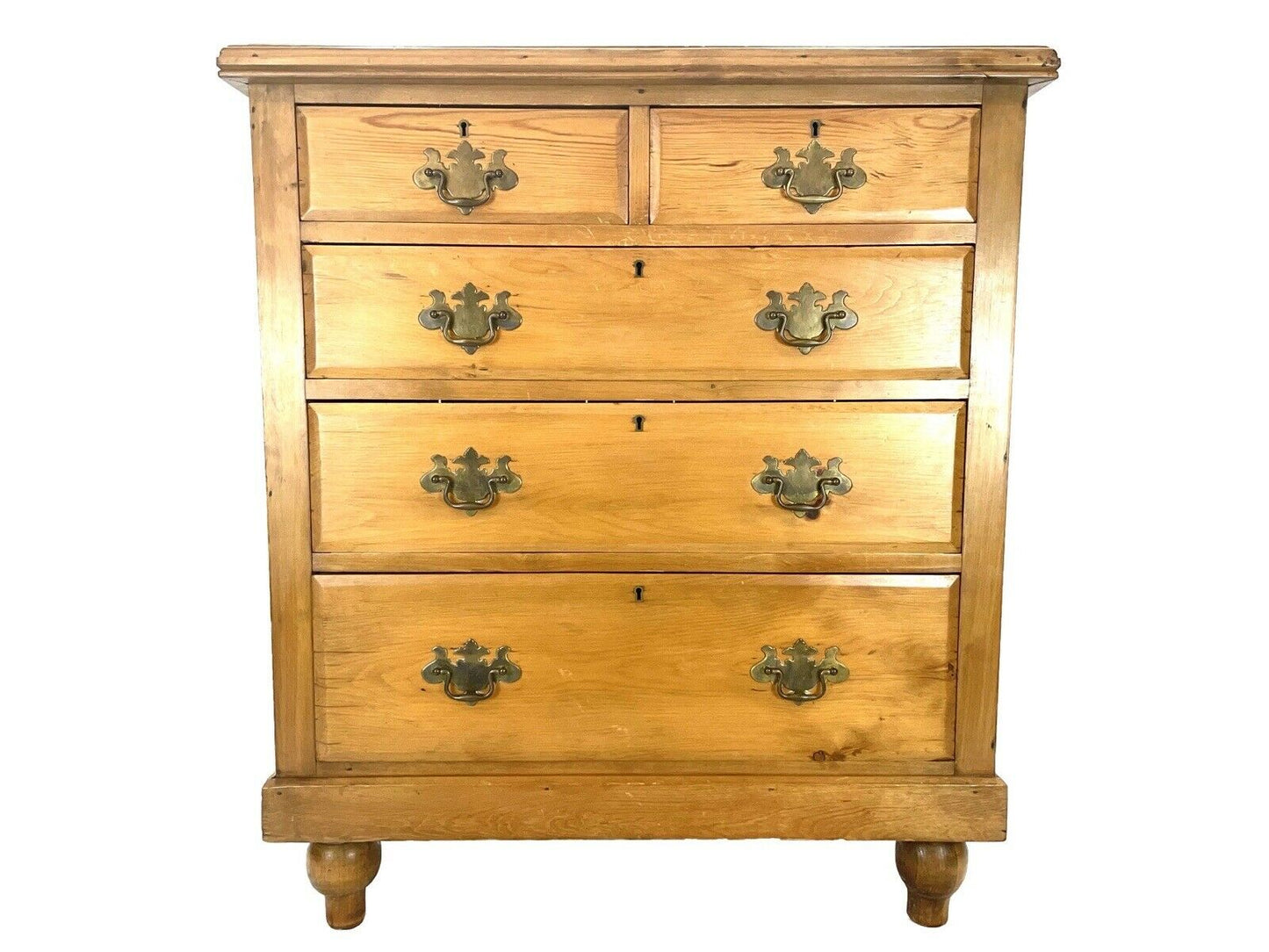 Antique Victorian, Waxed Pine Chest Of Drawers