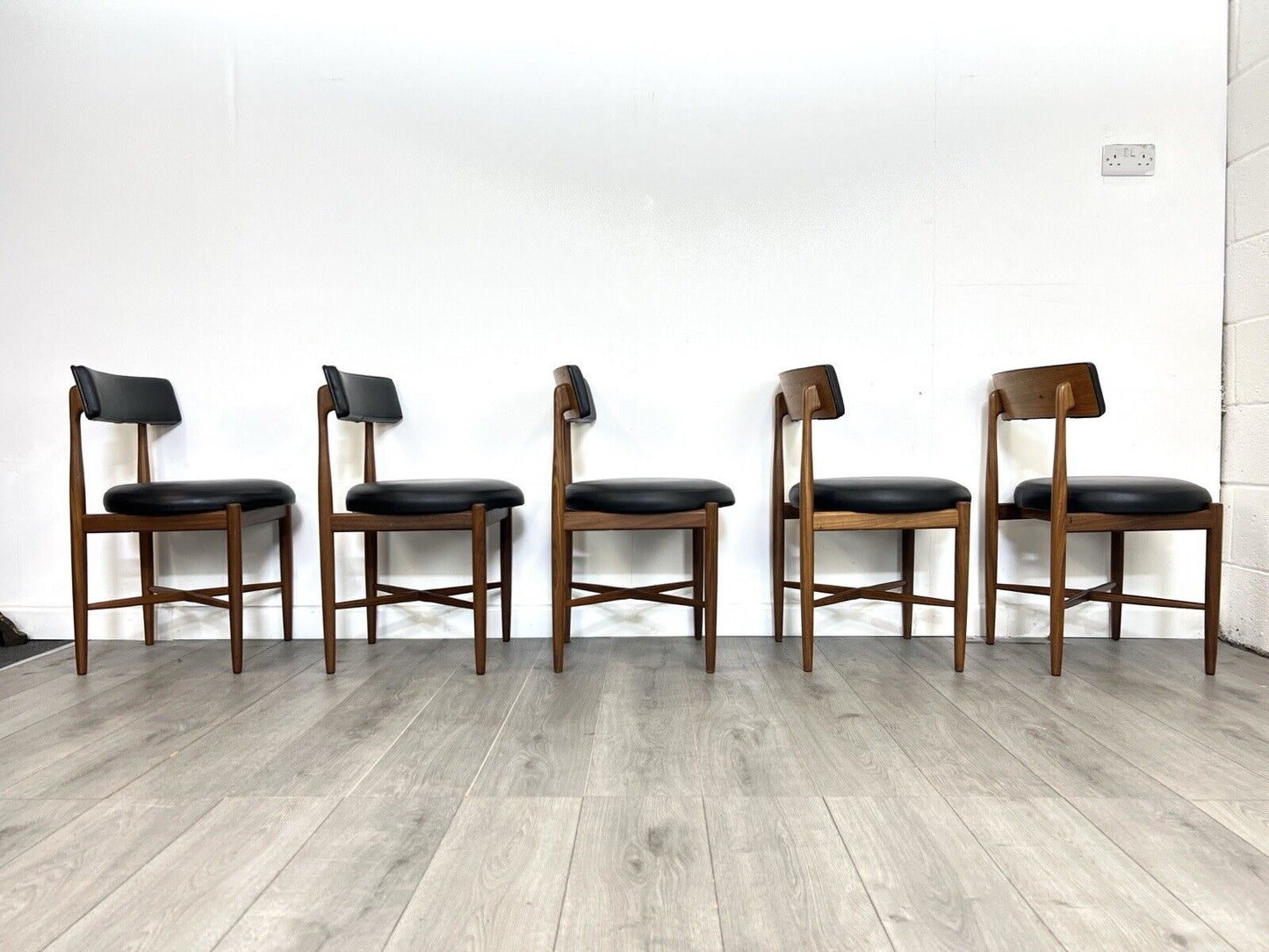 G Plan Fresco, Mid Century Set of 5 Teak and Leatherette Dining Chairs