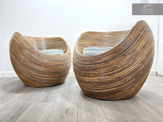 Pair of Vintage Habitat Sarang Reed Pod / Egg Chairs with Seat Cushion