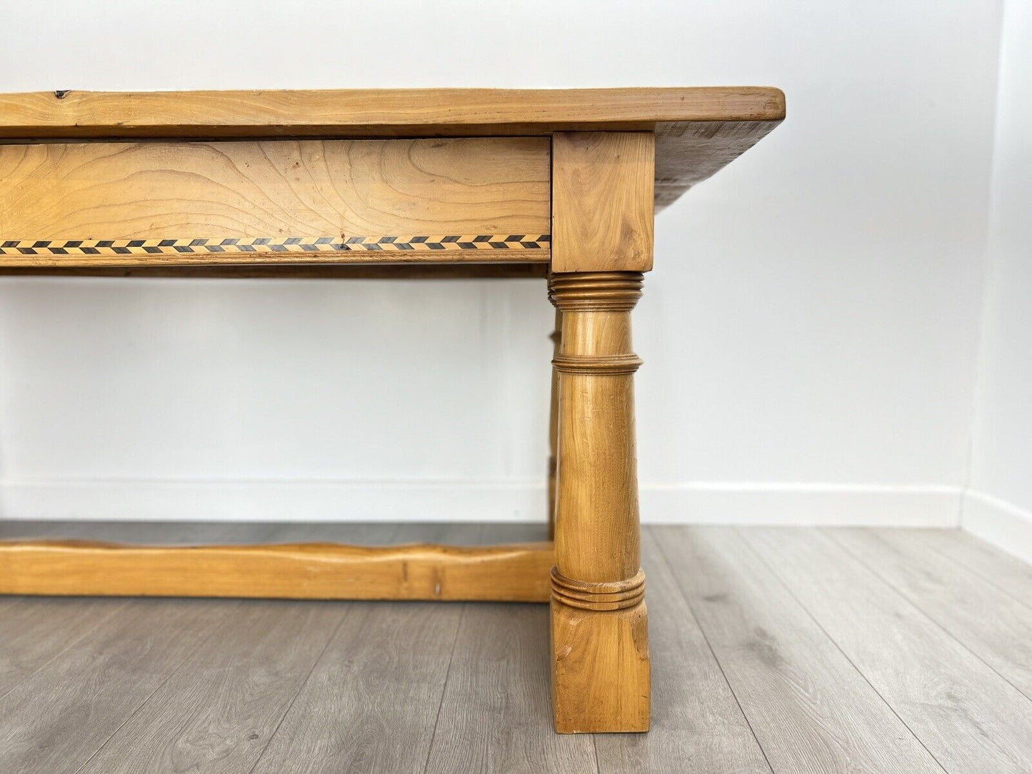 Arts and Crafts Style, 6ft Pine Refectory Table With Chevron Details