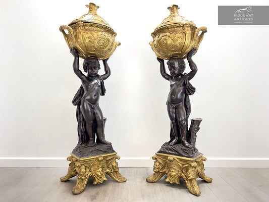 After Joseph d'Asté, Pair of Napoleon III Style, Gilt Bronze Jardinières