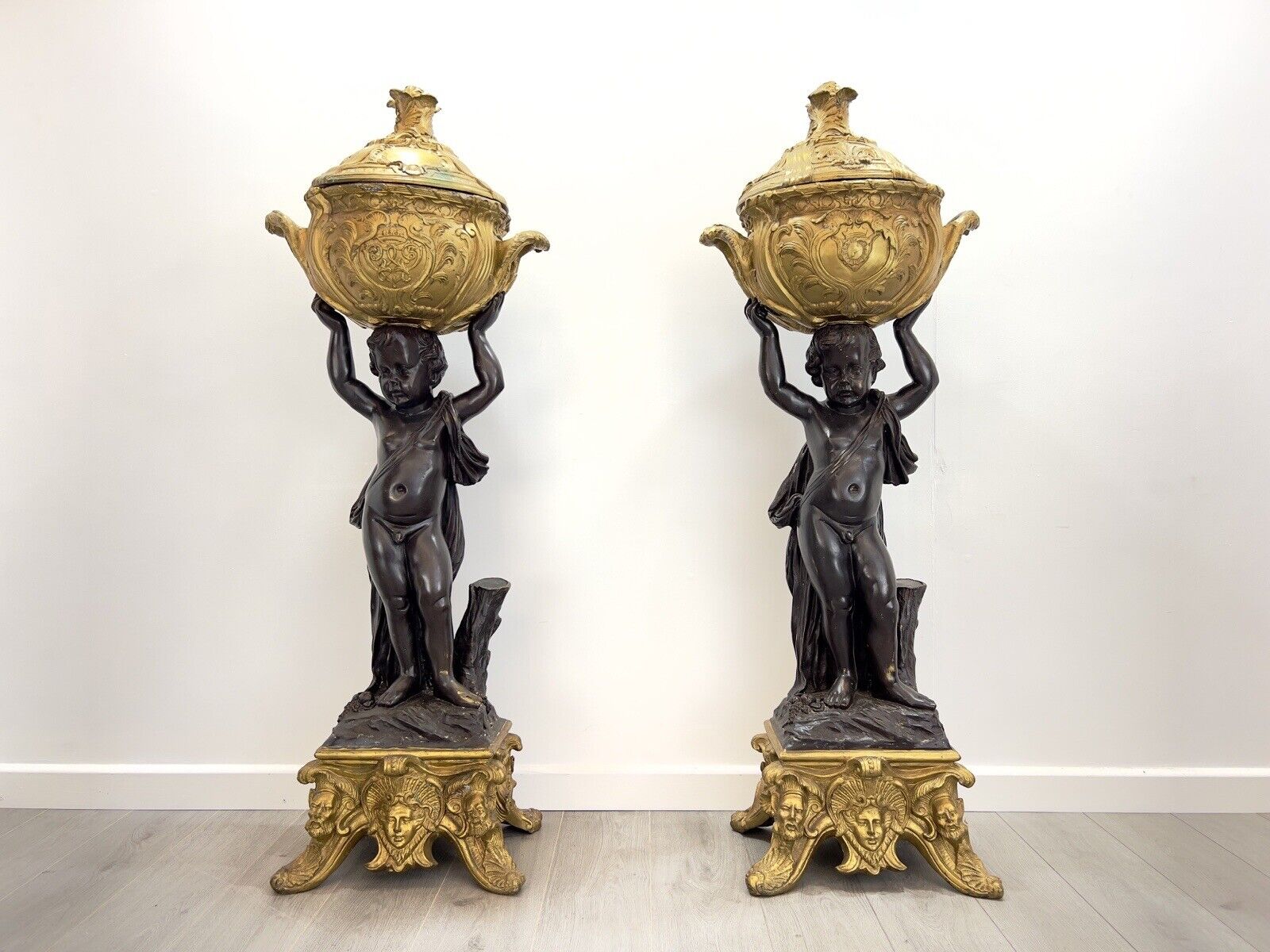 After Joseph d'Asté, Pair of Napoleon III Style, Gilt Bronze Jardinières