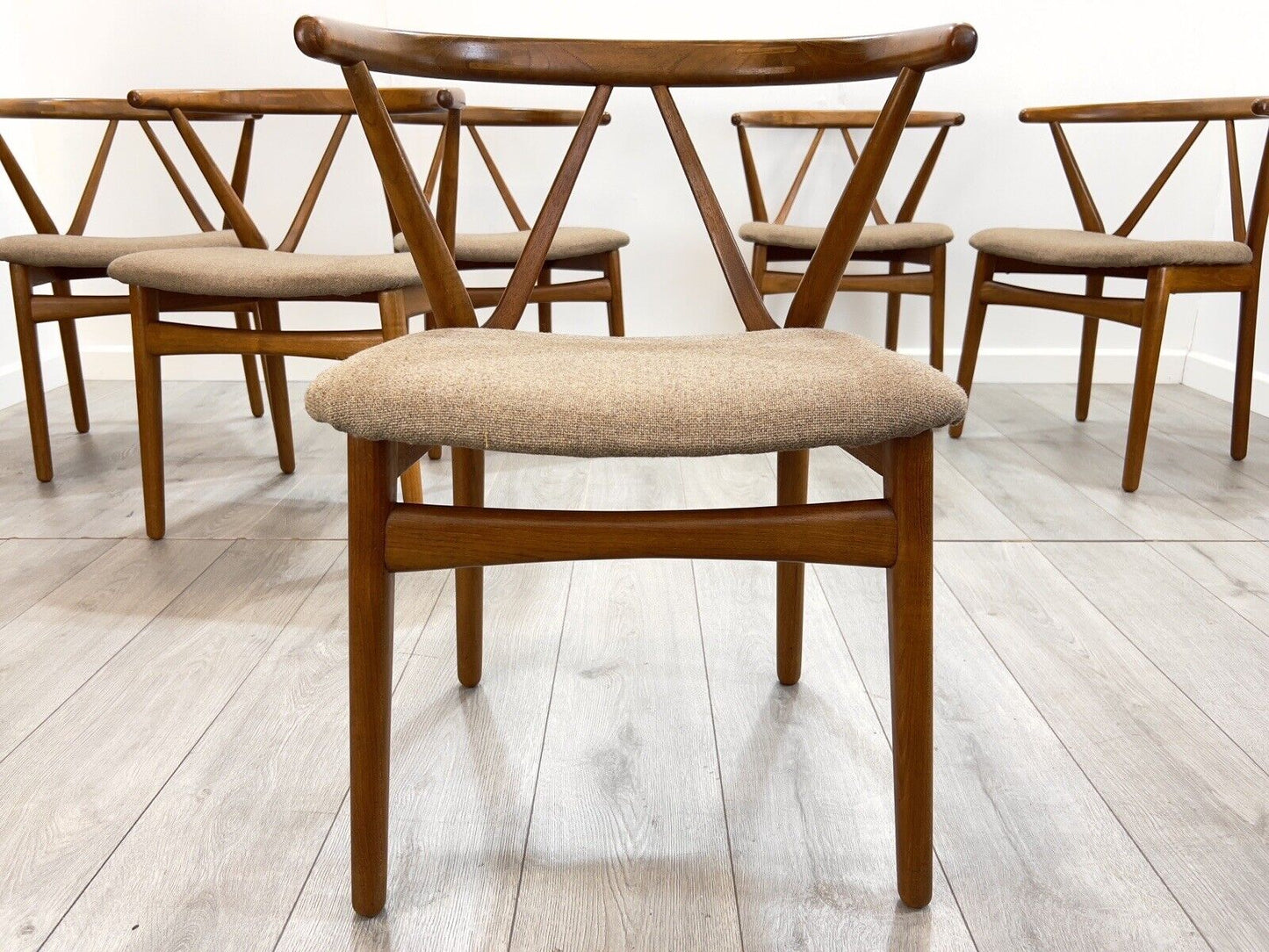 Set of 6, Henning Kjaernulf for Bruno Hansen, Wishbone Dining Chairs