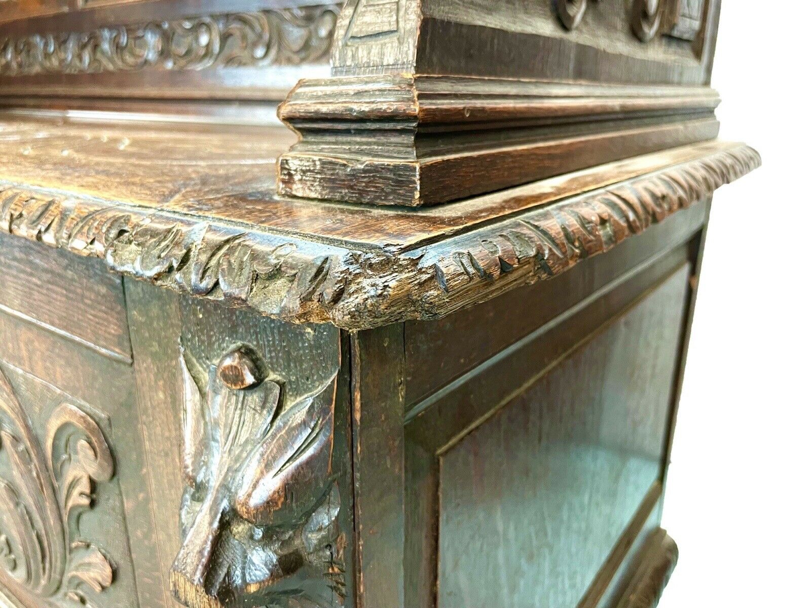 A Carved, 19th Century, Flemish Style, Oak Bench / Settle