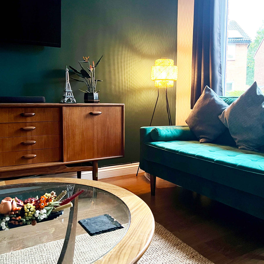 Vintage living room furniture and lighting for photo shoot styling