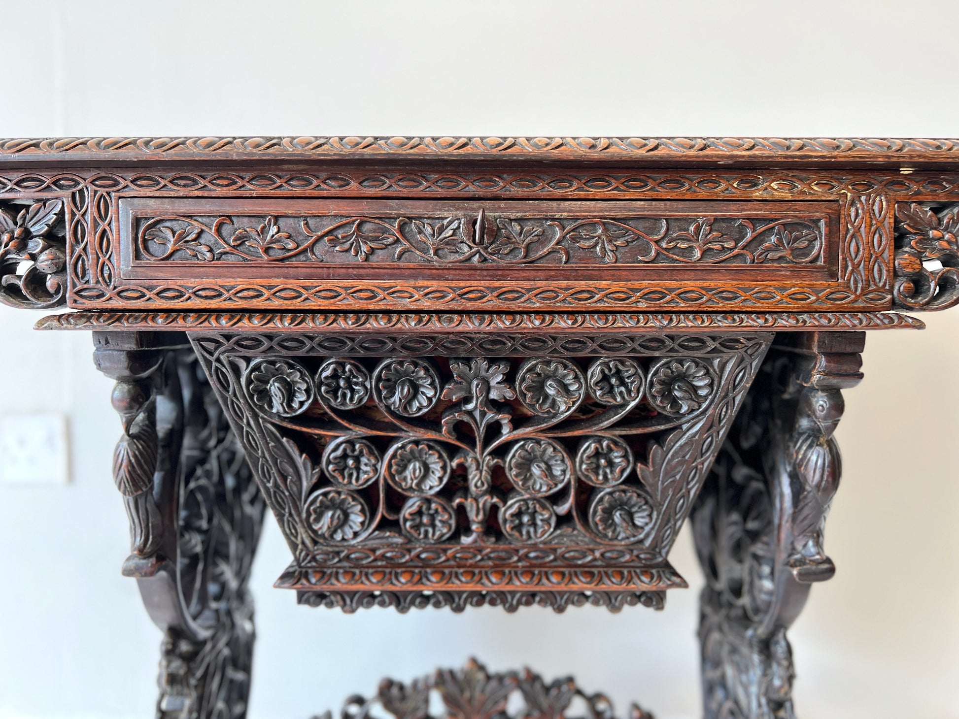 19th Century Anglo-Indian Carved Rosewood Writing Desk