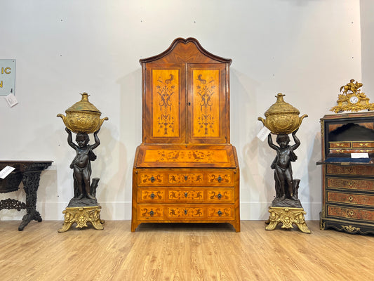 18th Century Dutch Inlaid / Marquetry Walnut Bookcase Bureau