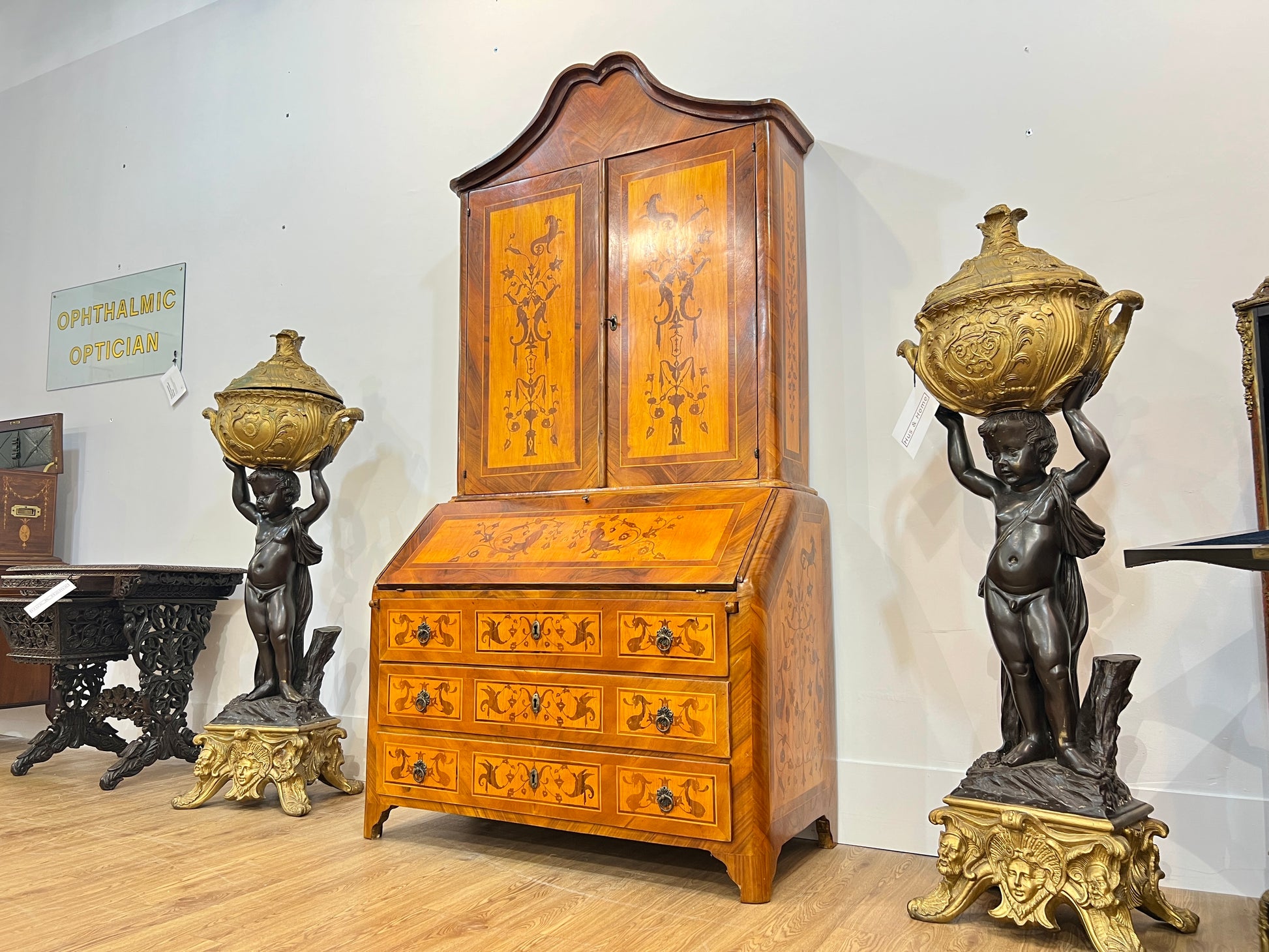 Additional view of 18th Century Dutch Inlaid / Marquetry Walnut Bookcase Bureau (4)
