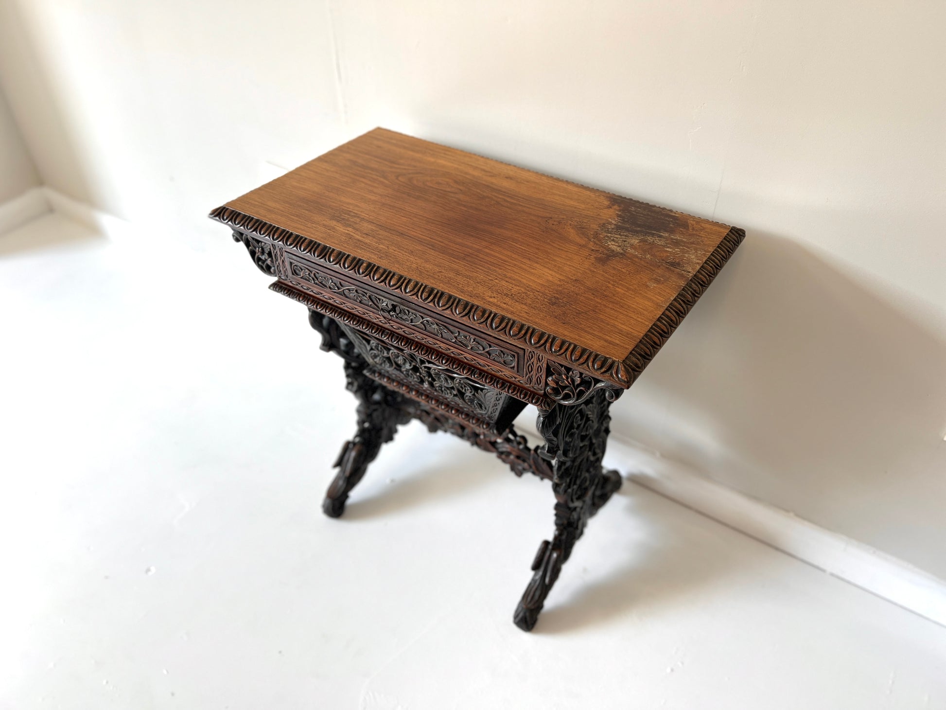 19th Century Anglo-Indian Carved Rosewood Writing Desk