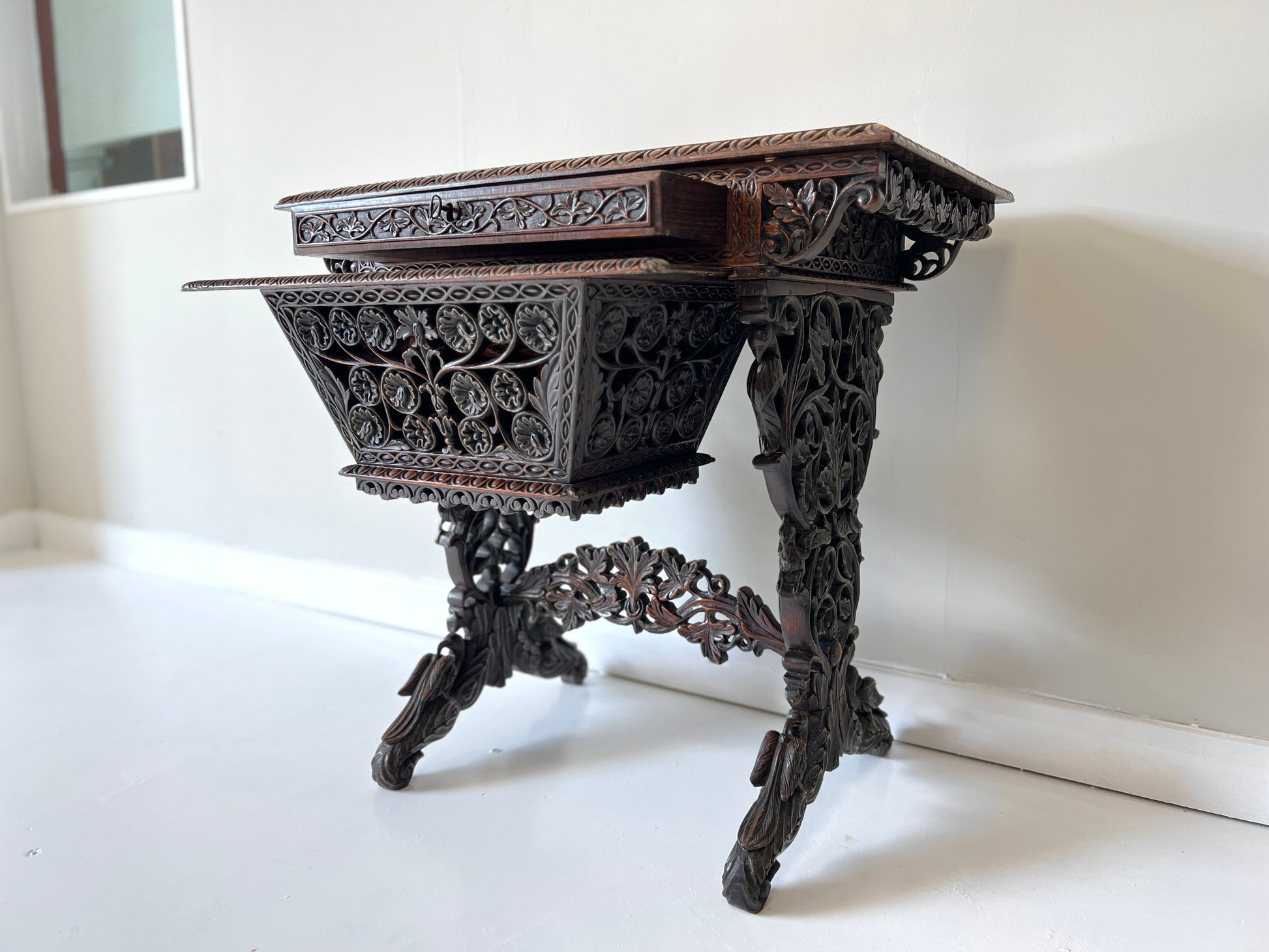 19th Century Anglo-Indian Carved Rosewood Writing Desk