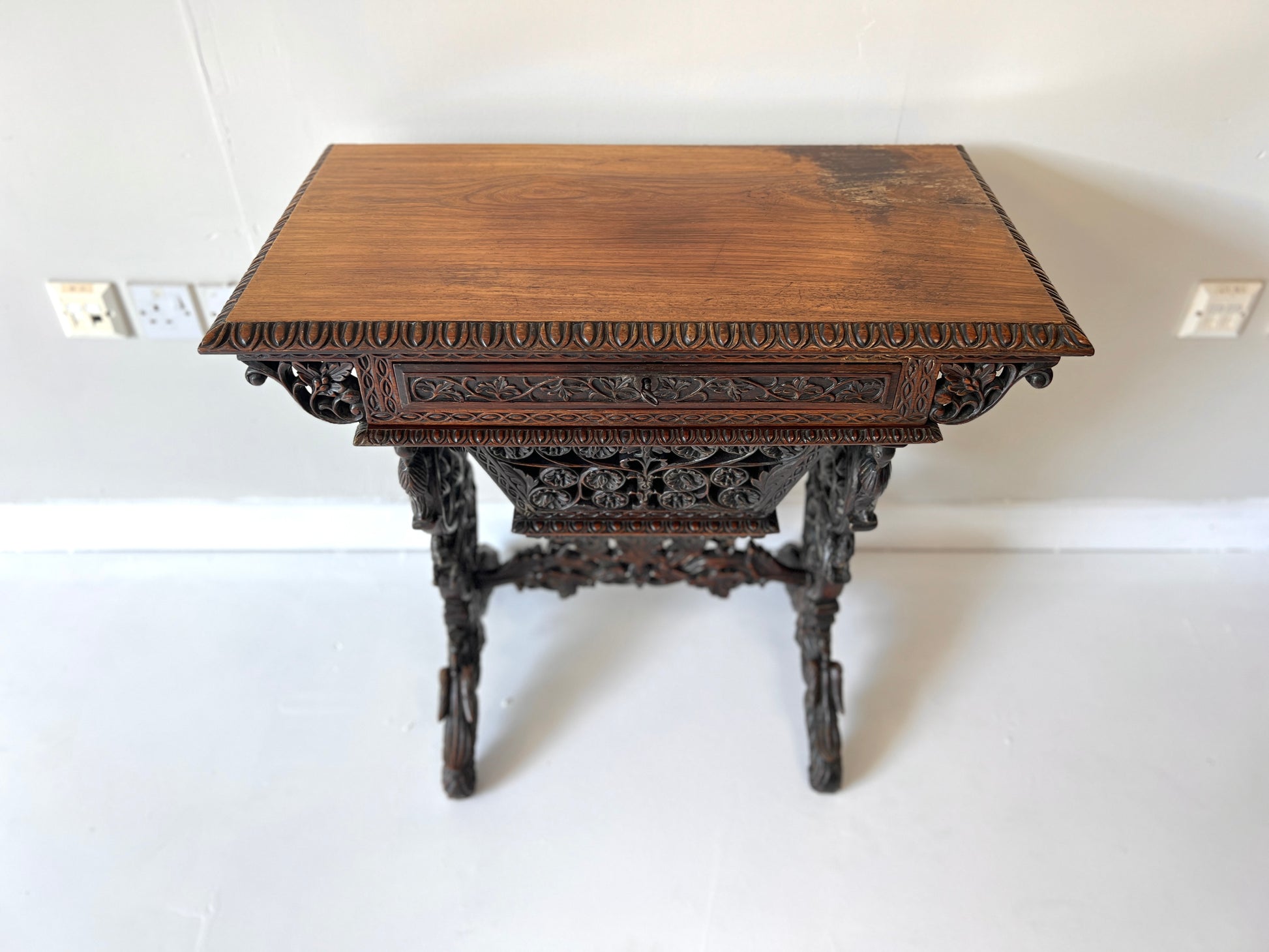 19th Century Anglo-Indian Carved Rosewood Writing Desk