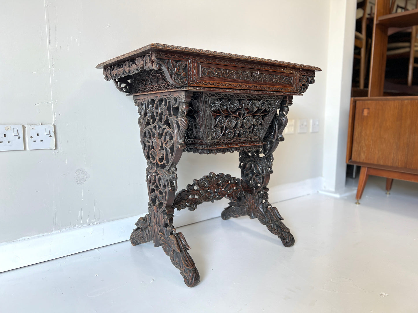 19th Century Anglo-Indian Carved Rosewood Writing Desk