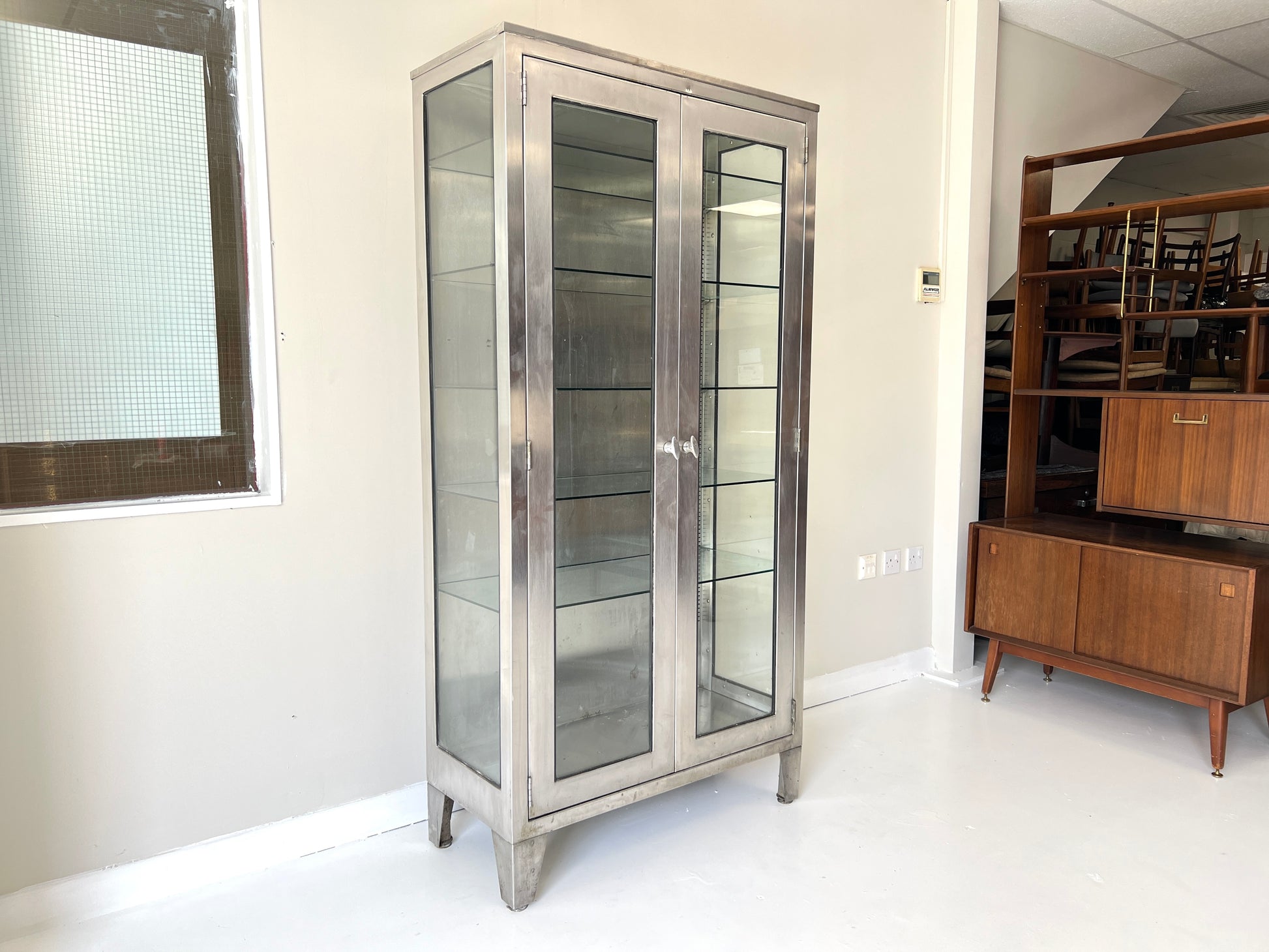 20th Century Stainless Steel & Glass Medical Cabinet