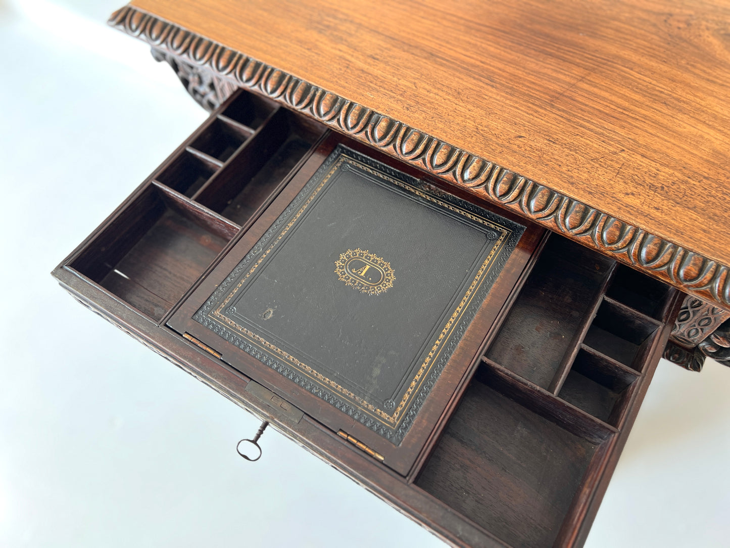 19th Century Anglo-Indian Carved Rosewood Writing Desk