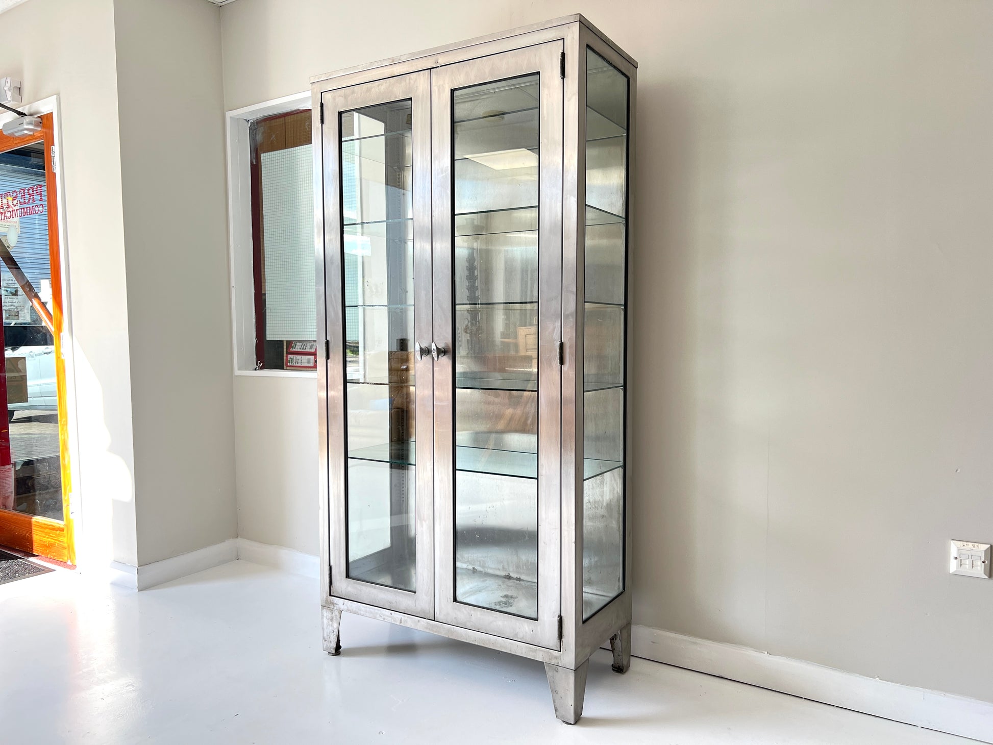 20th Century Stainless Steel & Glass Medical Cabinet