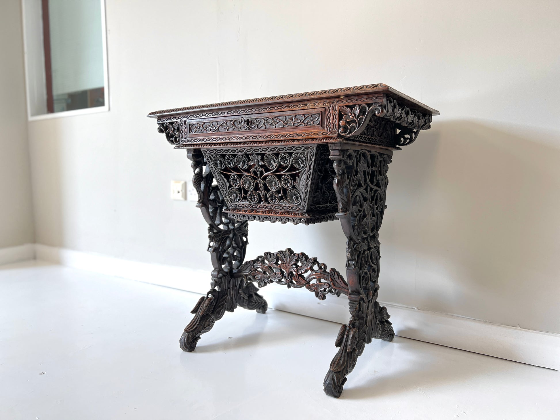 19th Century Anglo-Indian Carved Rosewood Writing Desk